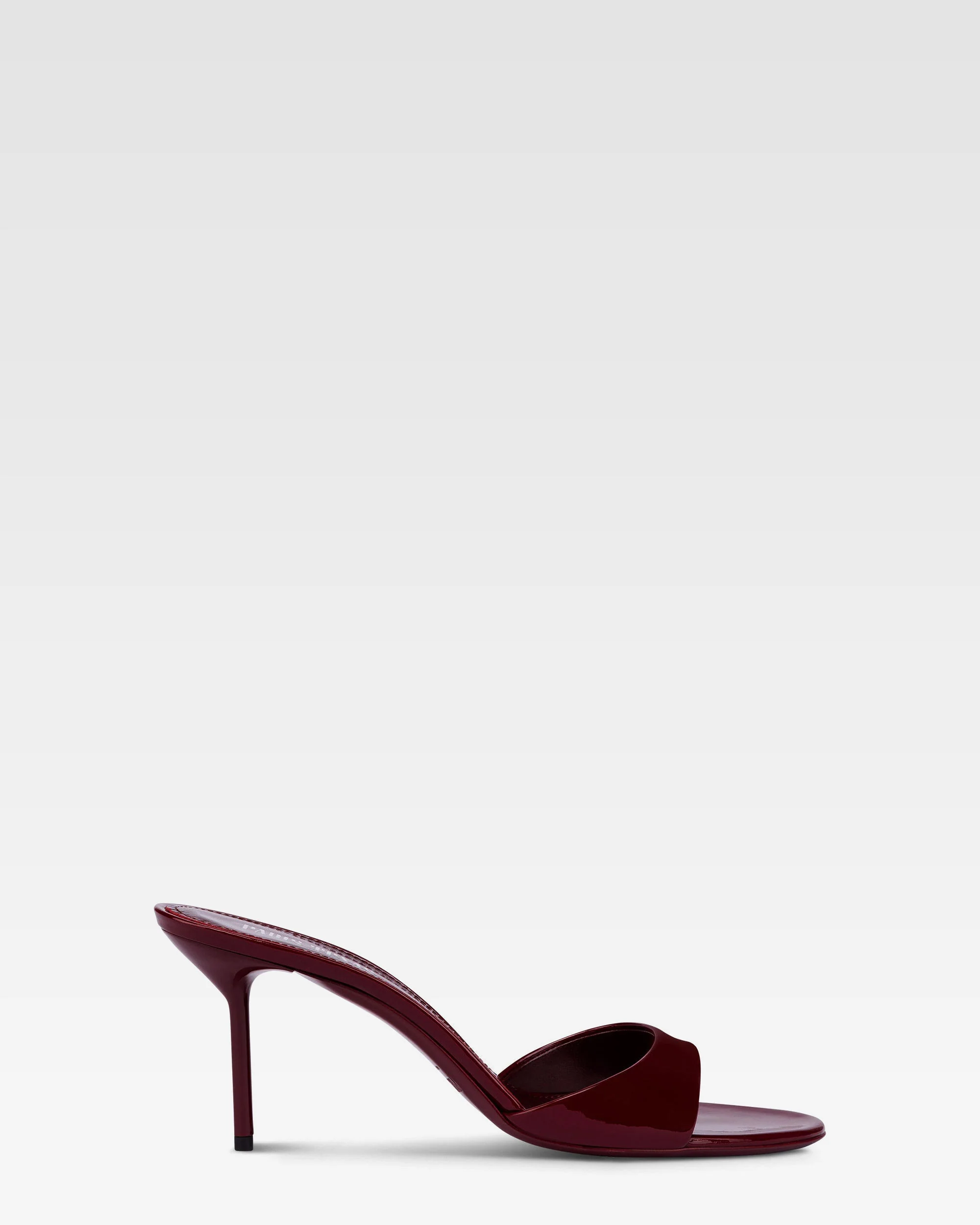 Almond-toe mules in patent rouge noir leather