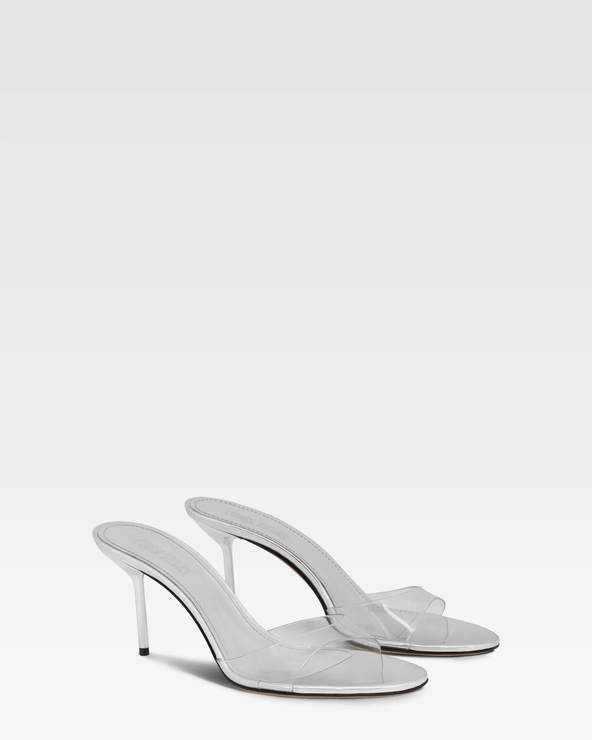 Almond-toe mules in supple silver PVC-mirror leather - Image 2