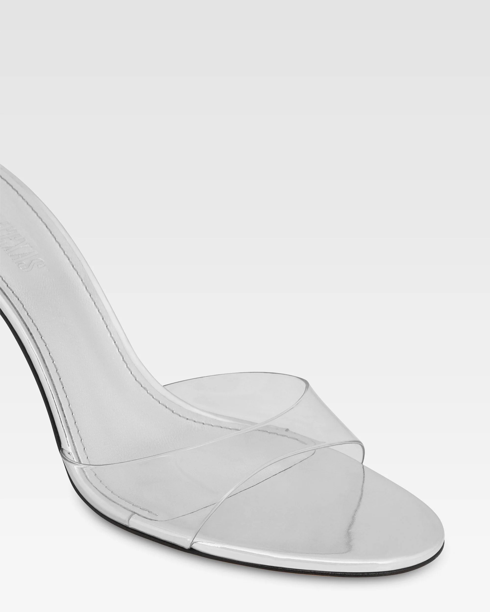 Almond-toe mules in supple silver PVC-mirror leather - Image 5