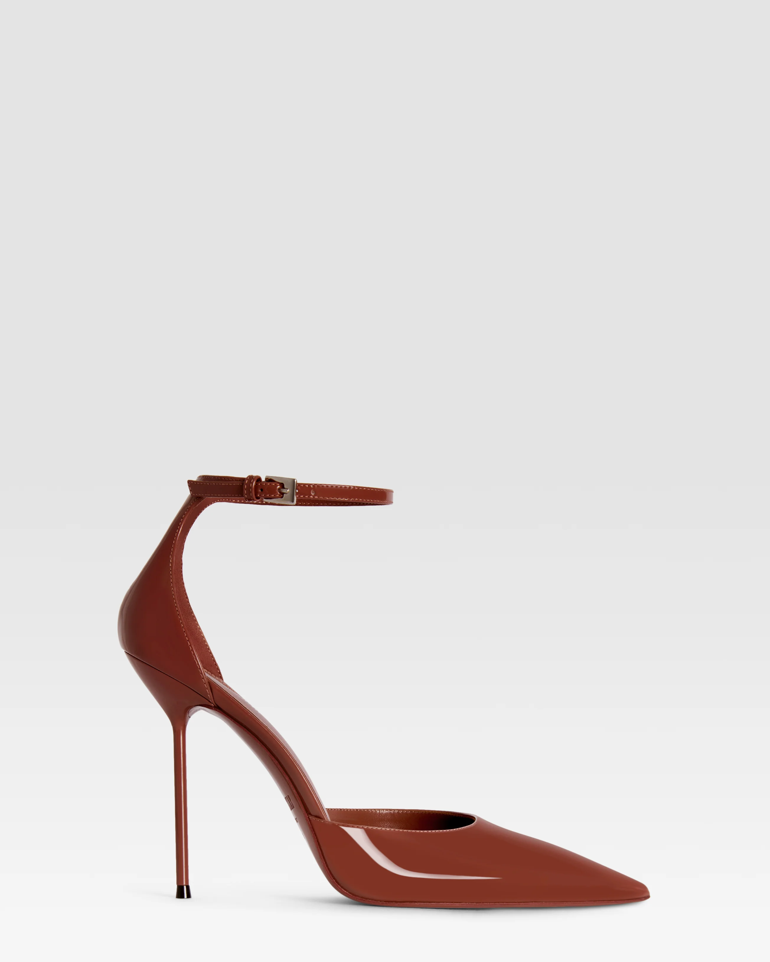 Patent leather pump with ankle strap