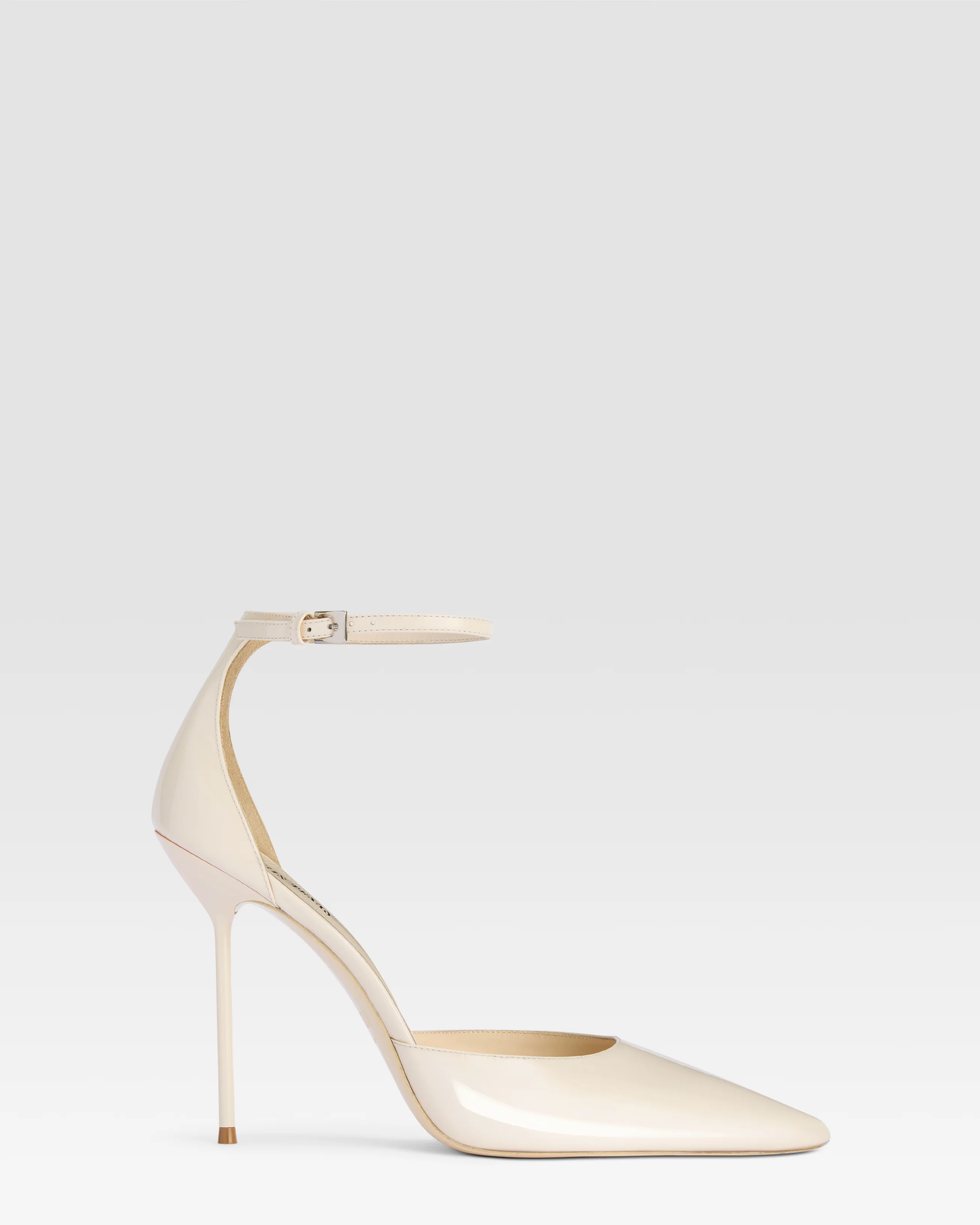Patent leather pump with ankle strap