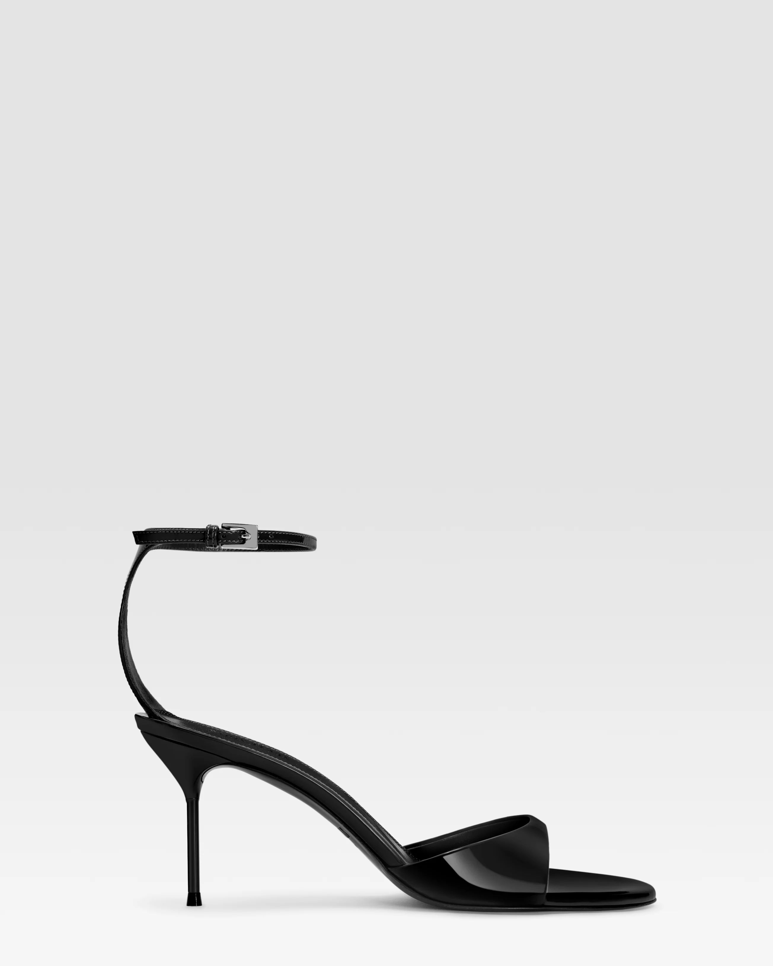 Patent leather sandal with ankle strap