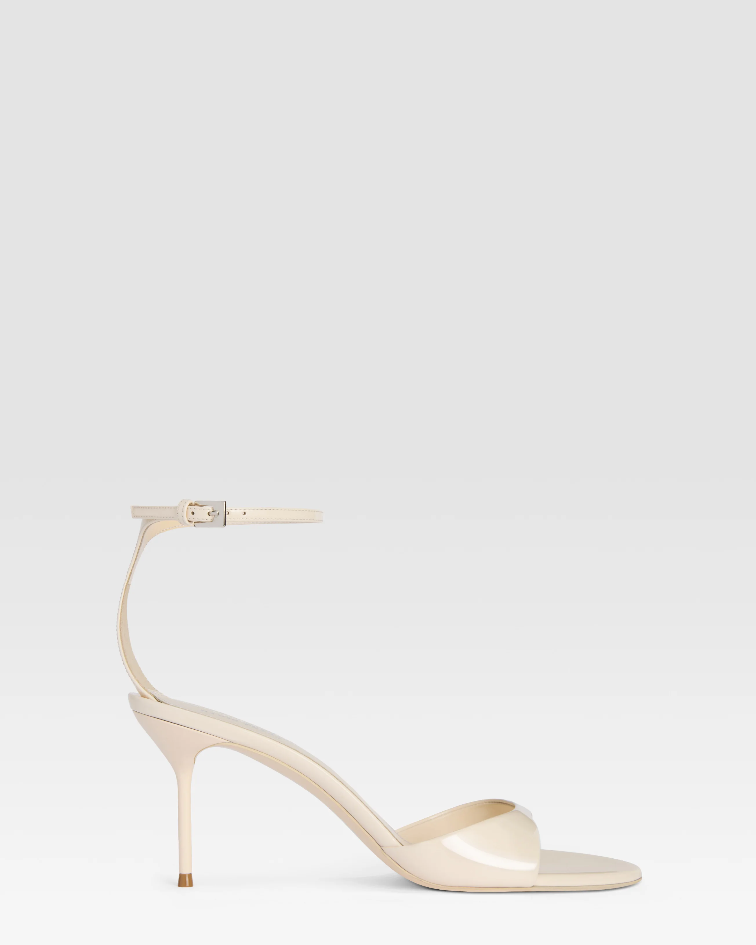 Patent leather sandal with ankle strap