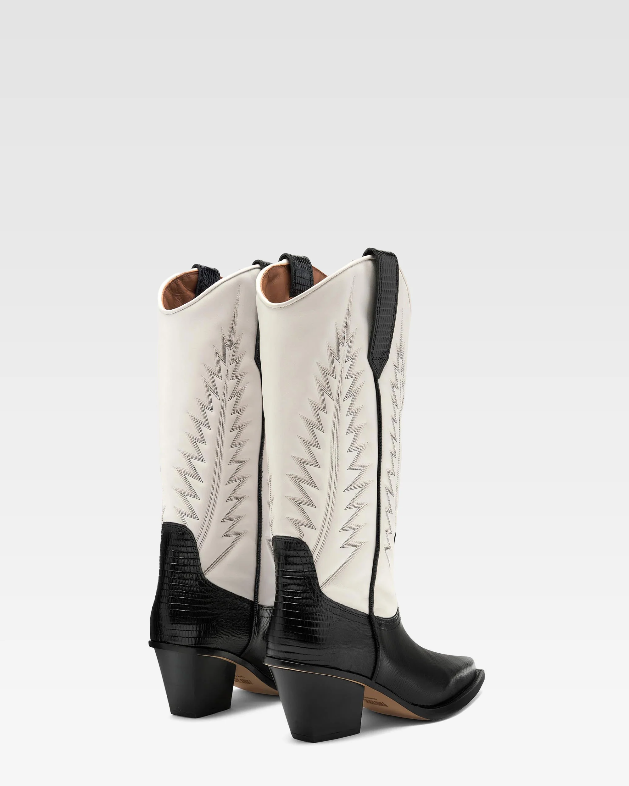 Black and white lizard-effect nappa leather boots - Image 3