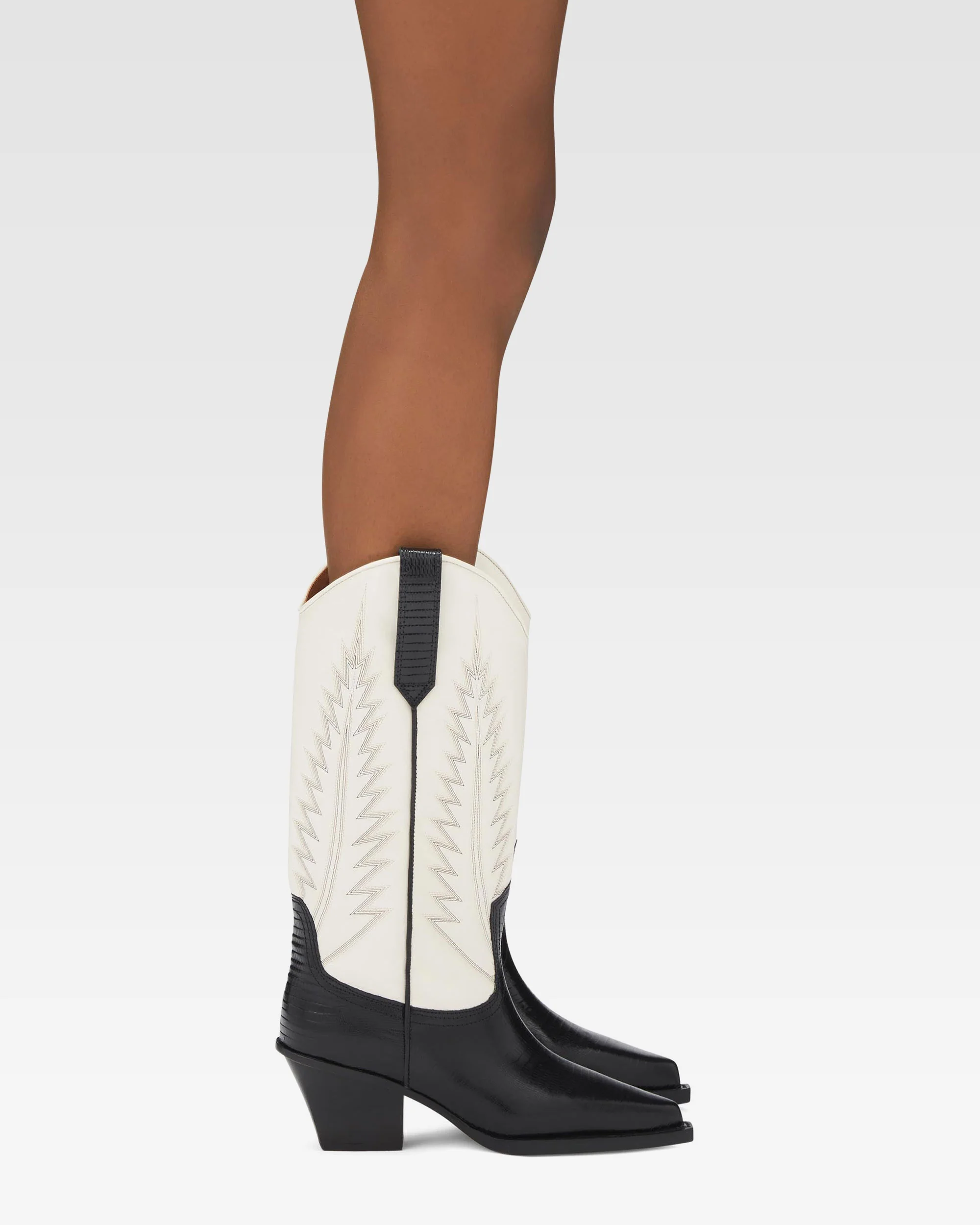 Black and white lizard-effect nappa leather boots - Image 6