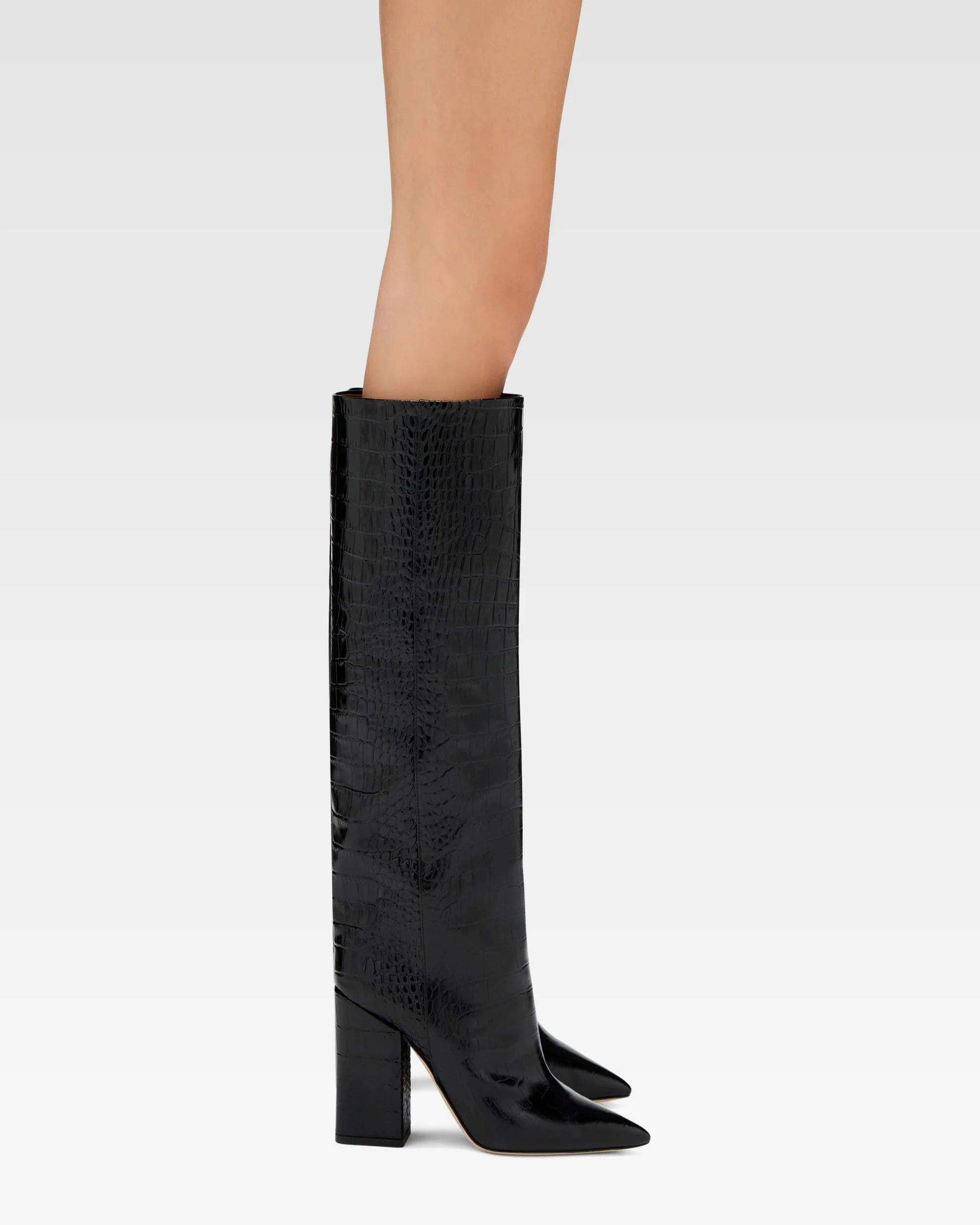 Black croc-effect leather boots - Image 6