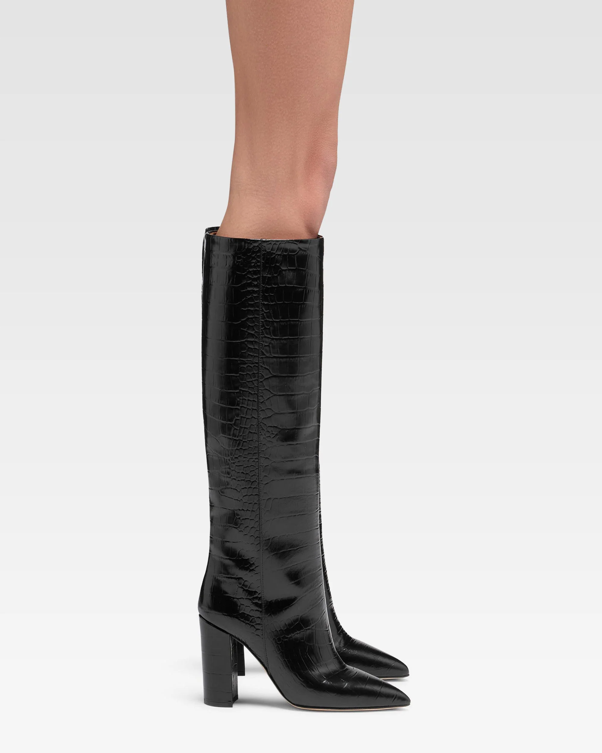 Black croc-effect leather boots - Image 6
