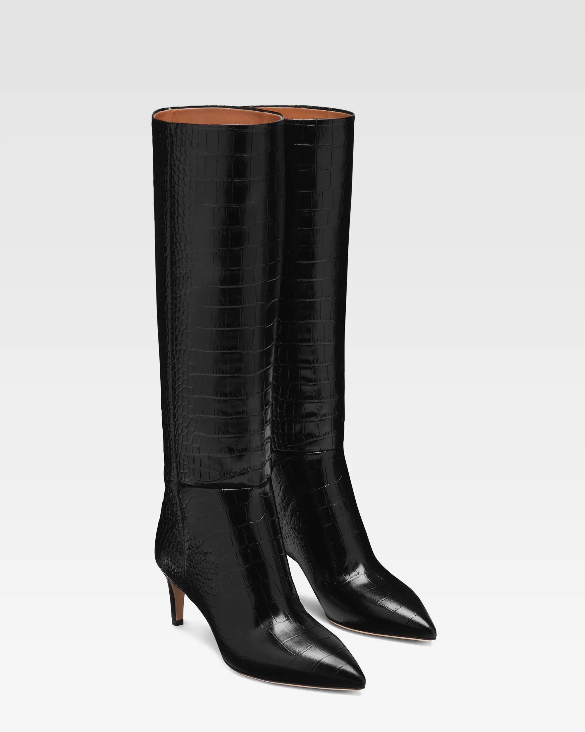 Black croc-effect leather heel 60 boots - Image 2