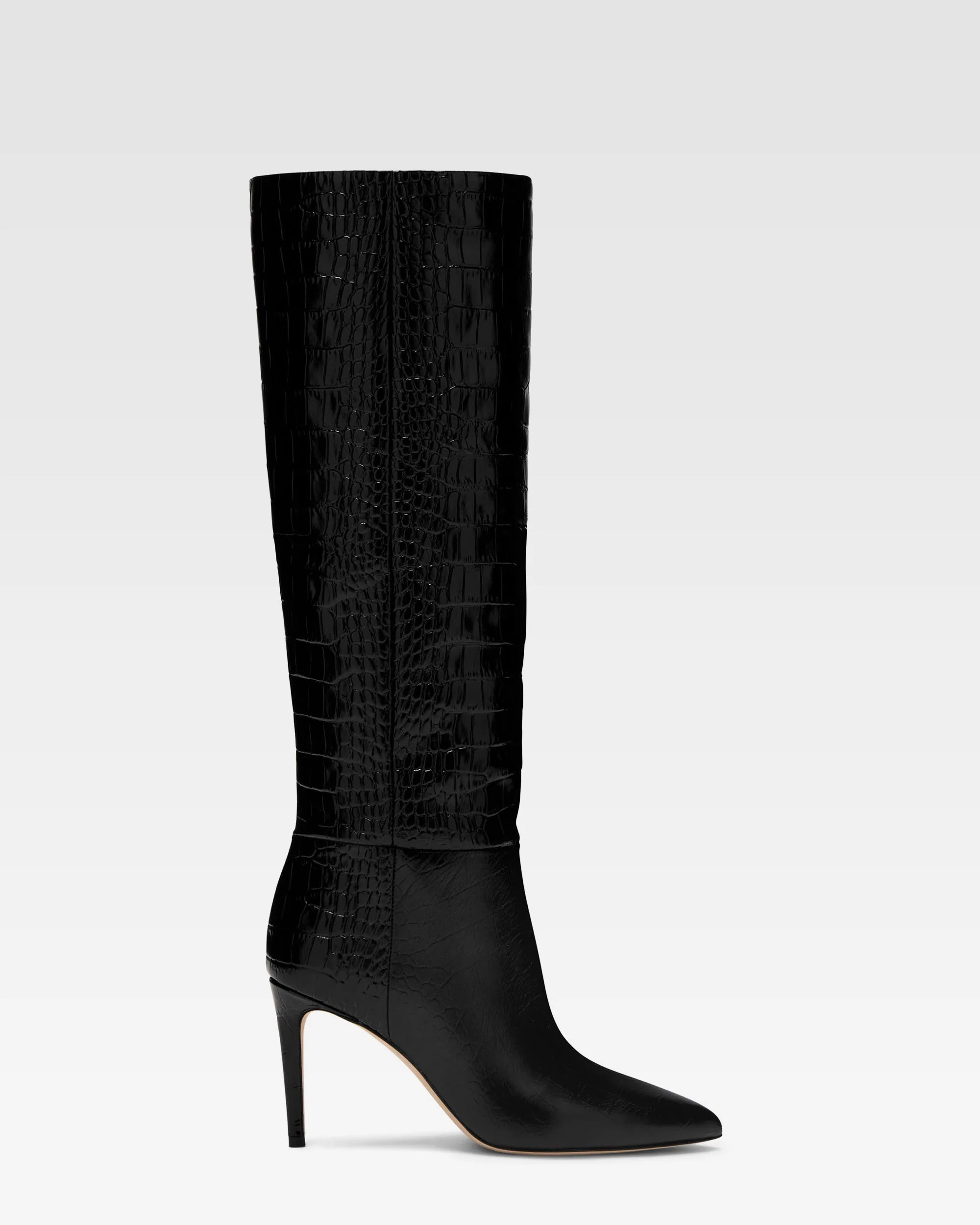 Black croc-effect leather heel 85 boots