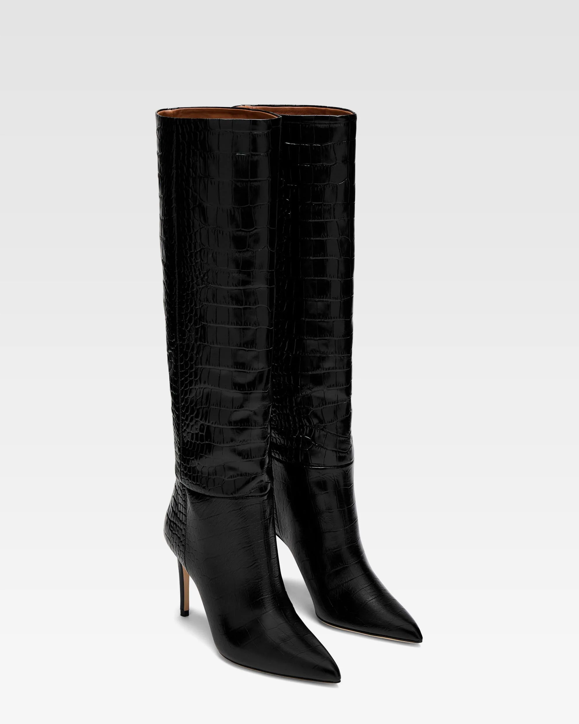 Black croc-effect leather heel 85 boots - Image 2
