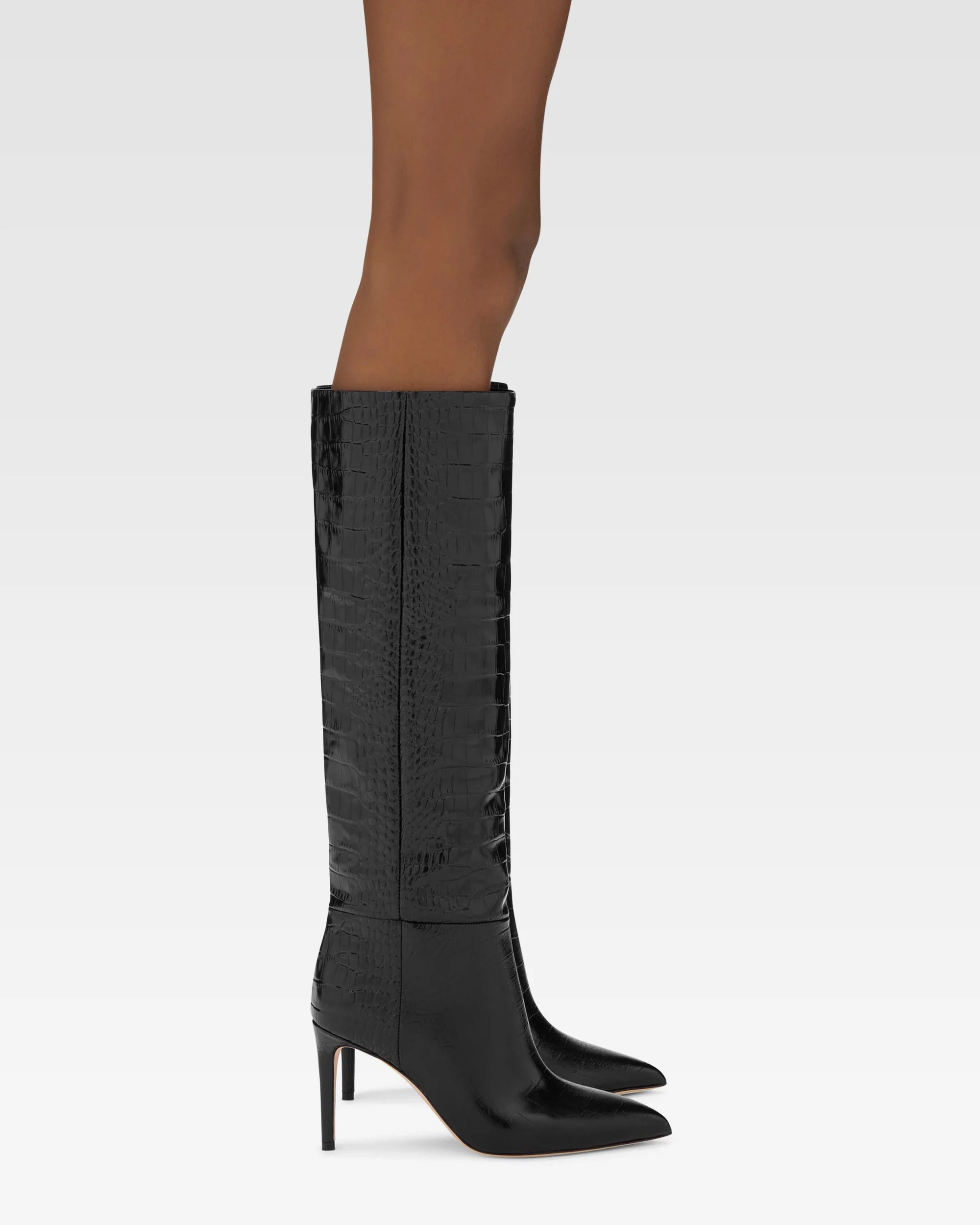 Black croc-effect leather heel 85 boots - Image 6