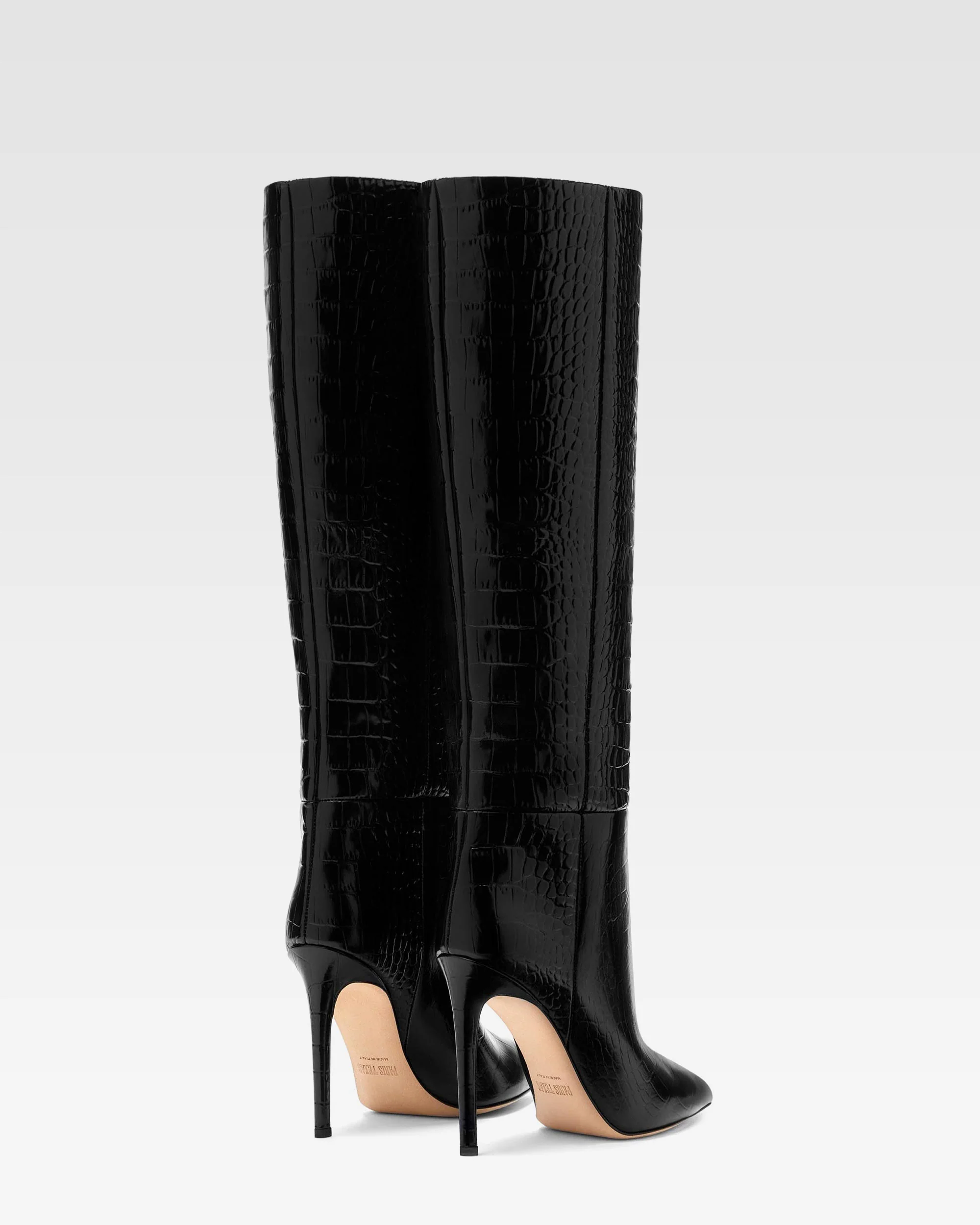 Black croc-effect leather stiletto boots - Image 3