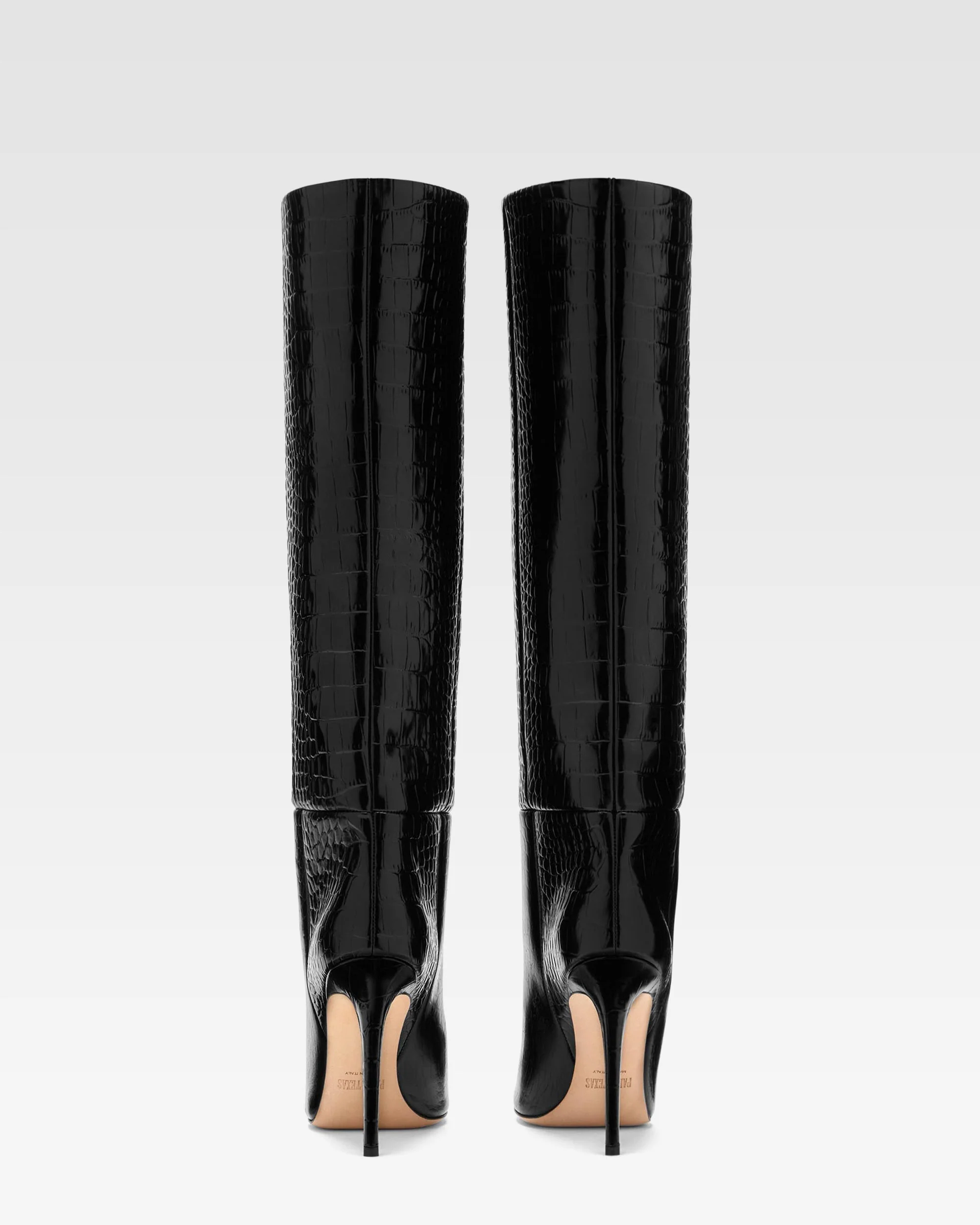Black croc-effect leather stiletto boots - Image 4