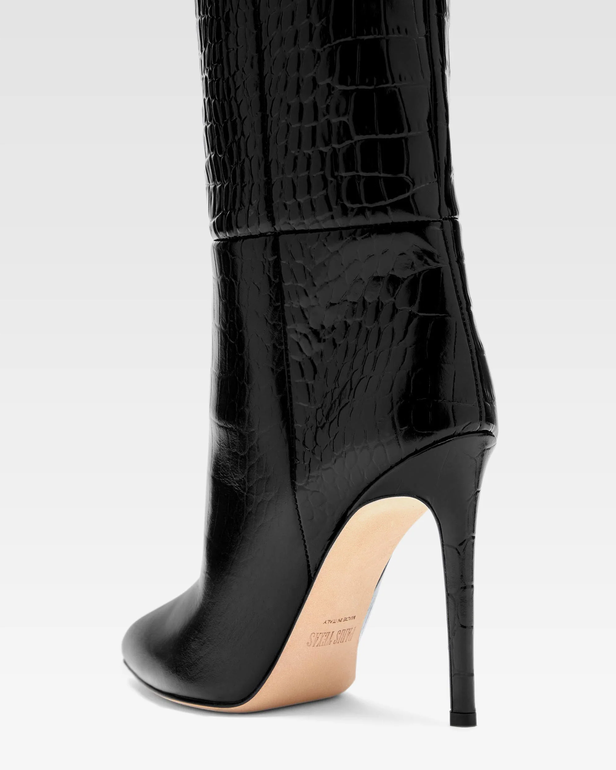 Black croc-effect leather stiletto boots - Image 5