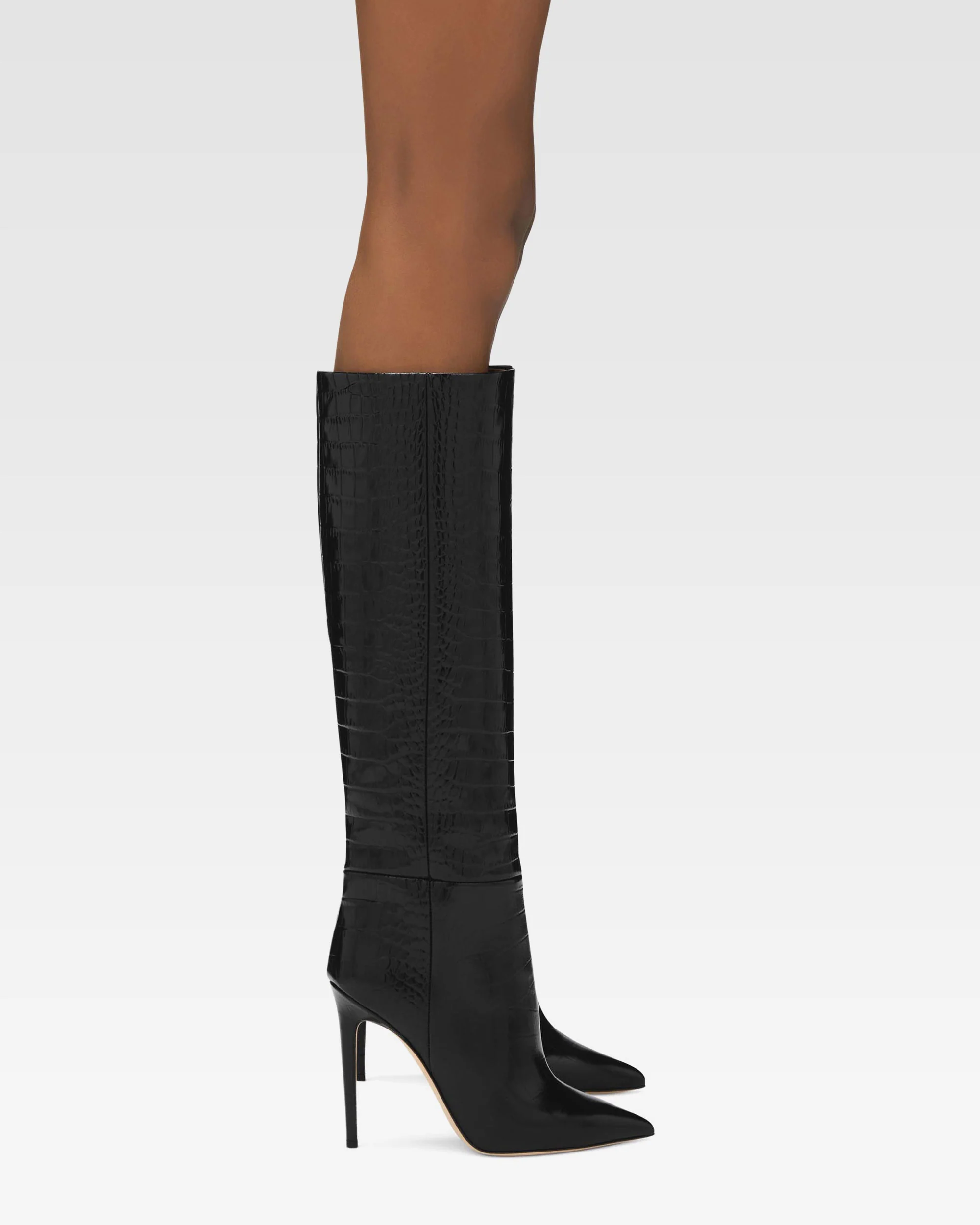 Black croc-effect leather stiletto boots - Image 6