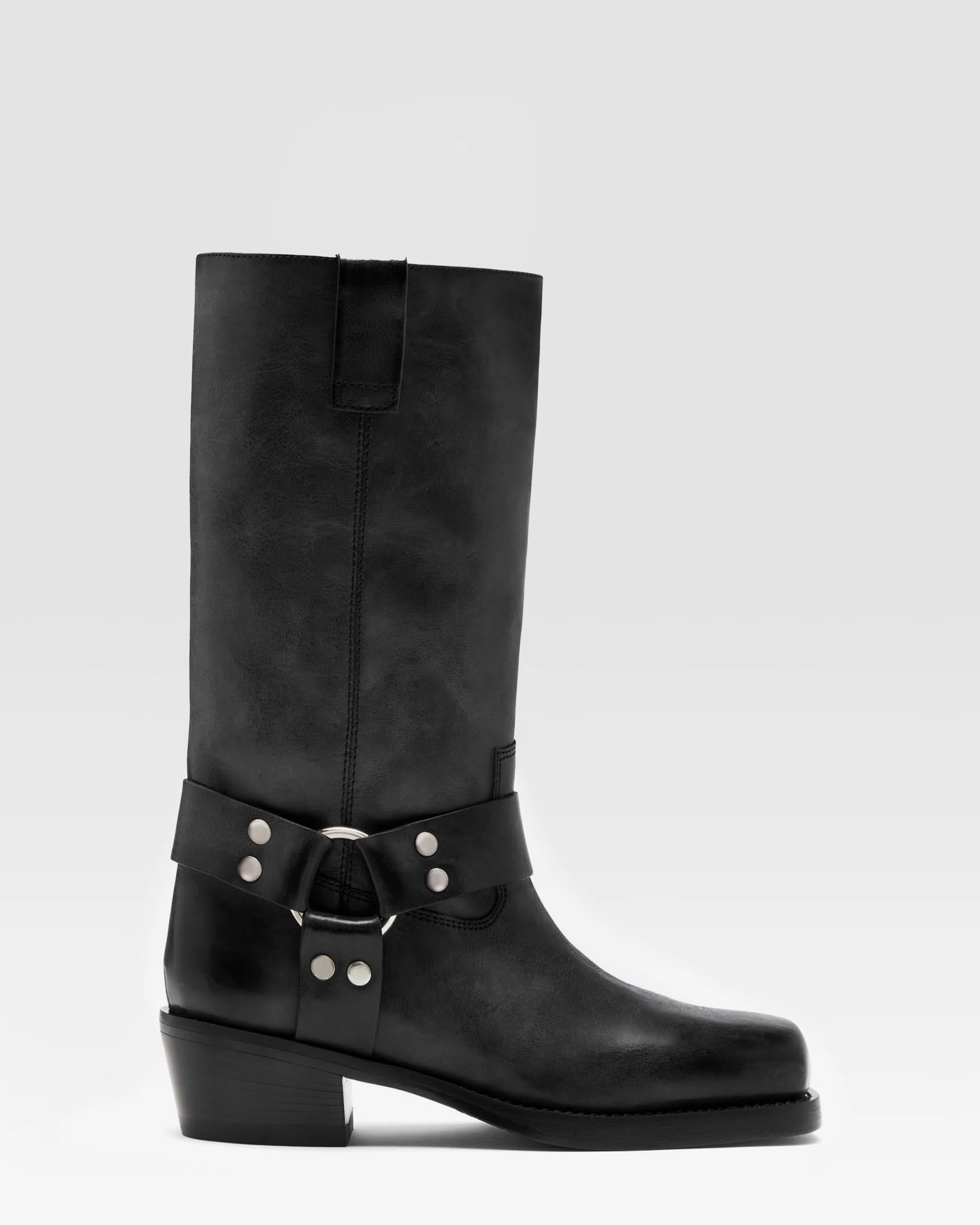 Black nappa leather boots with smoky nuances
