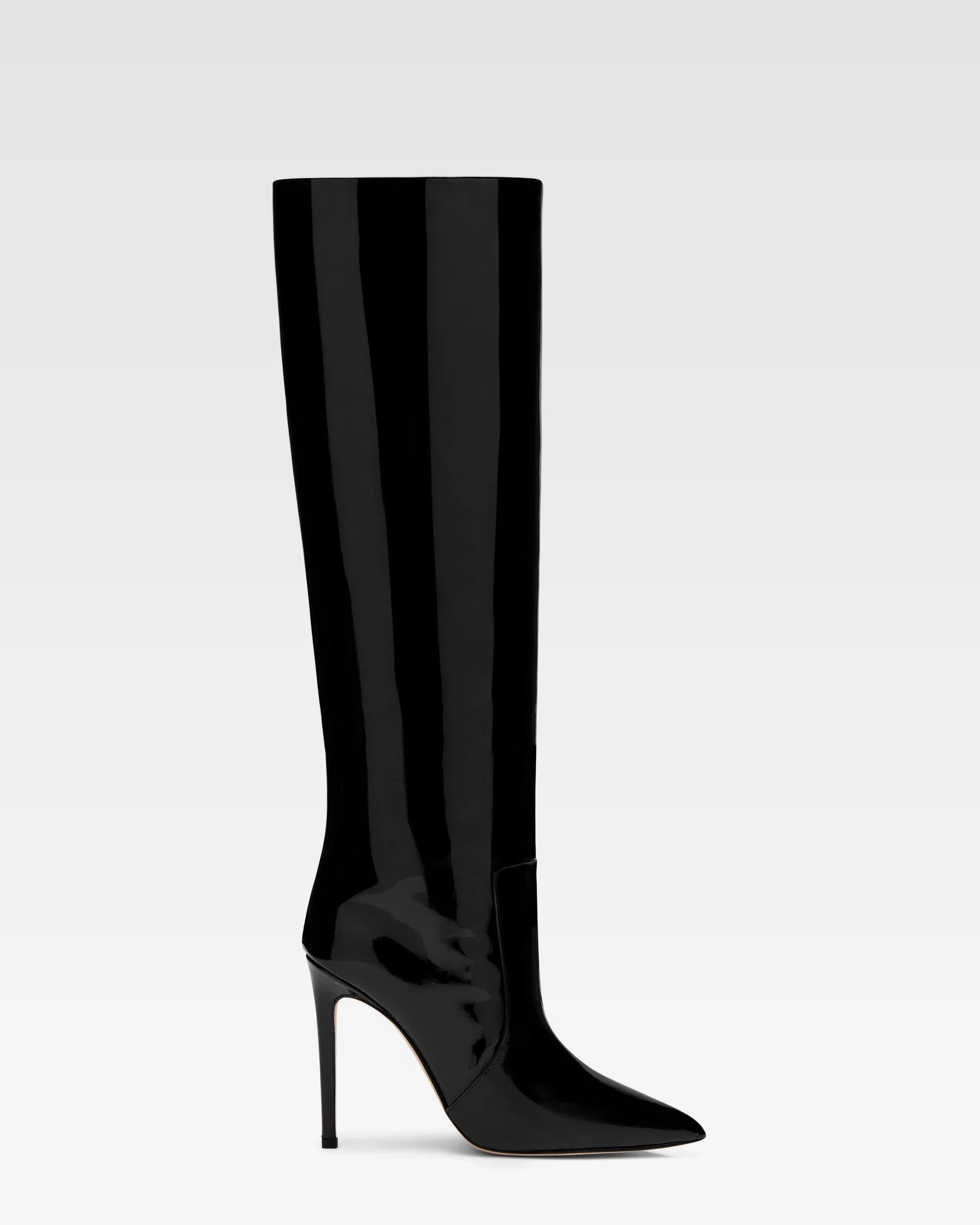 Black patent stiletto boots