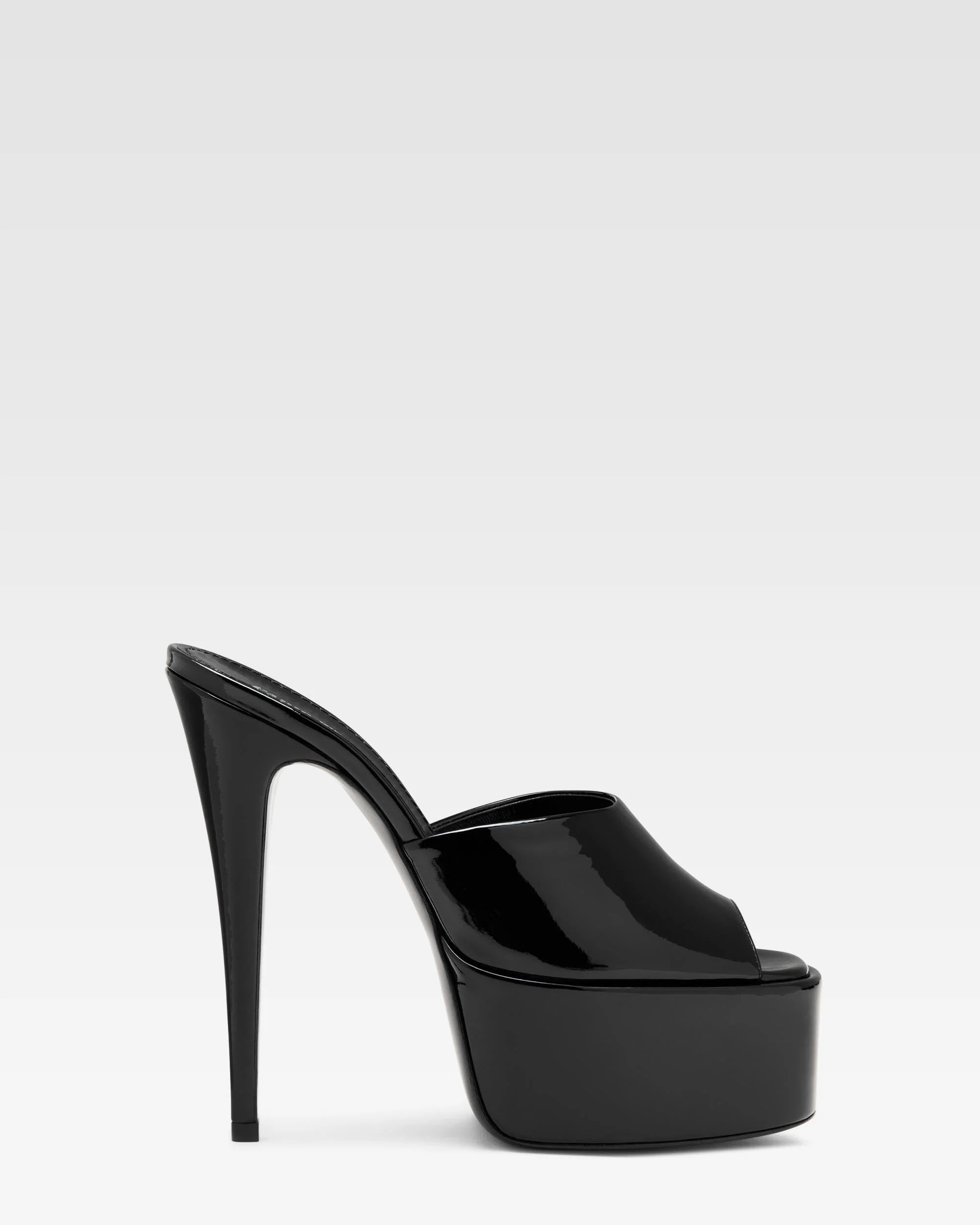 Black patent leather platform mules