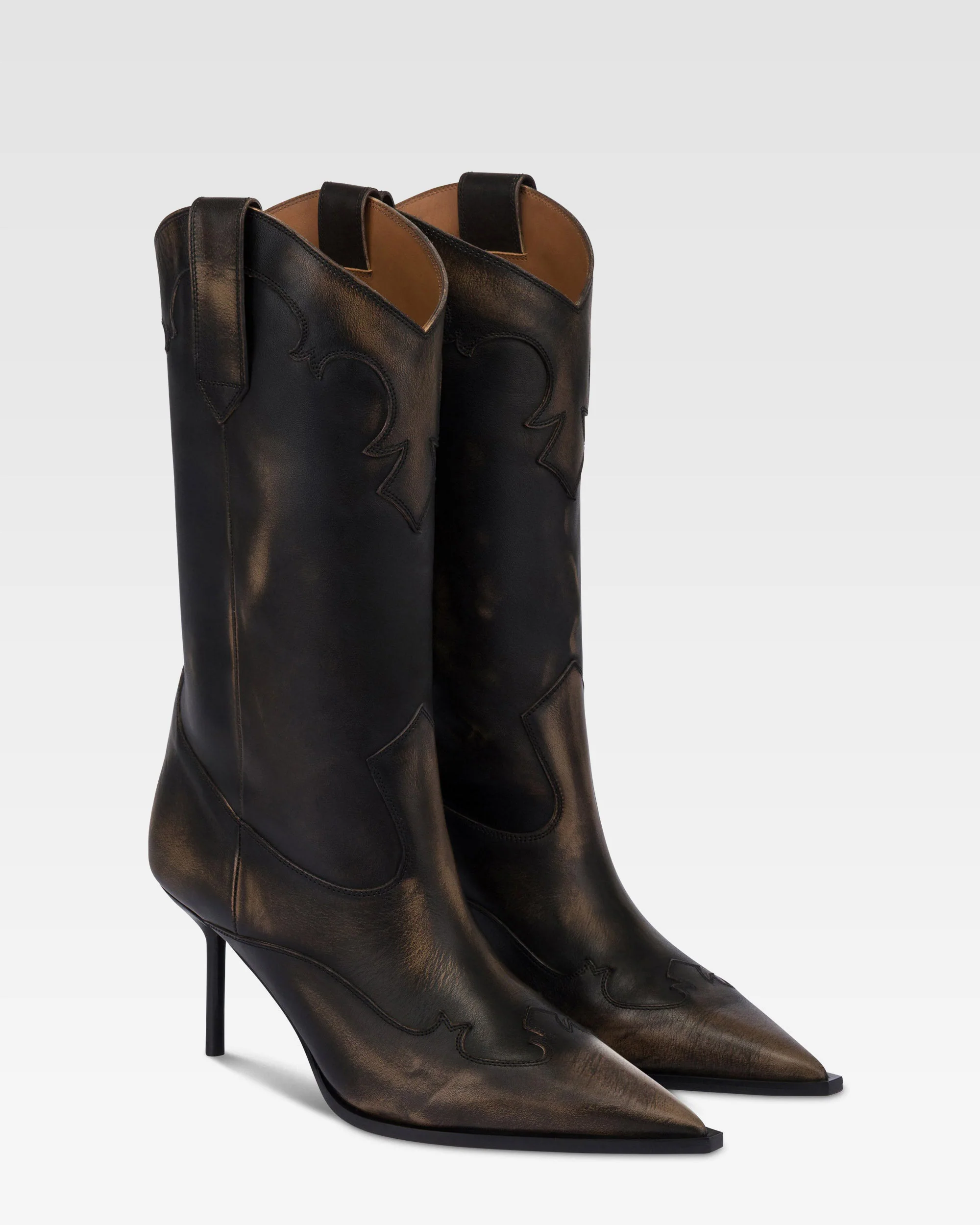 Boots in black brushed leather. - Image 2