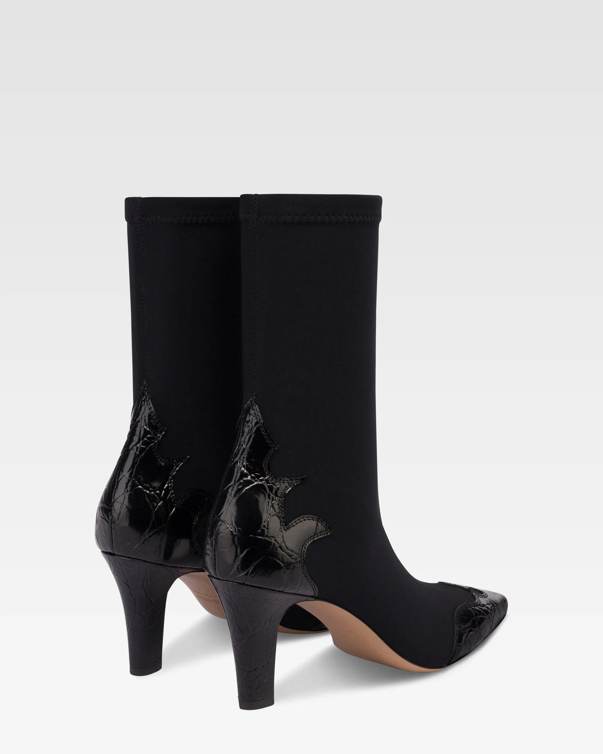 Boots in black croco-embossed and stretchy leather - Image 3