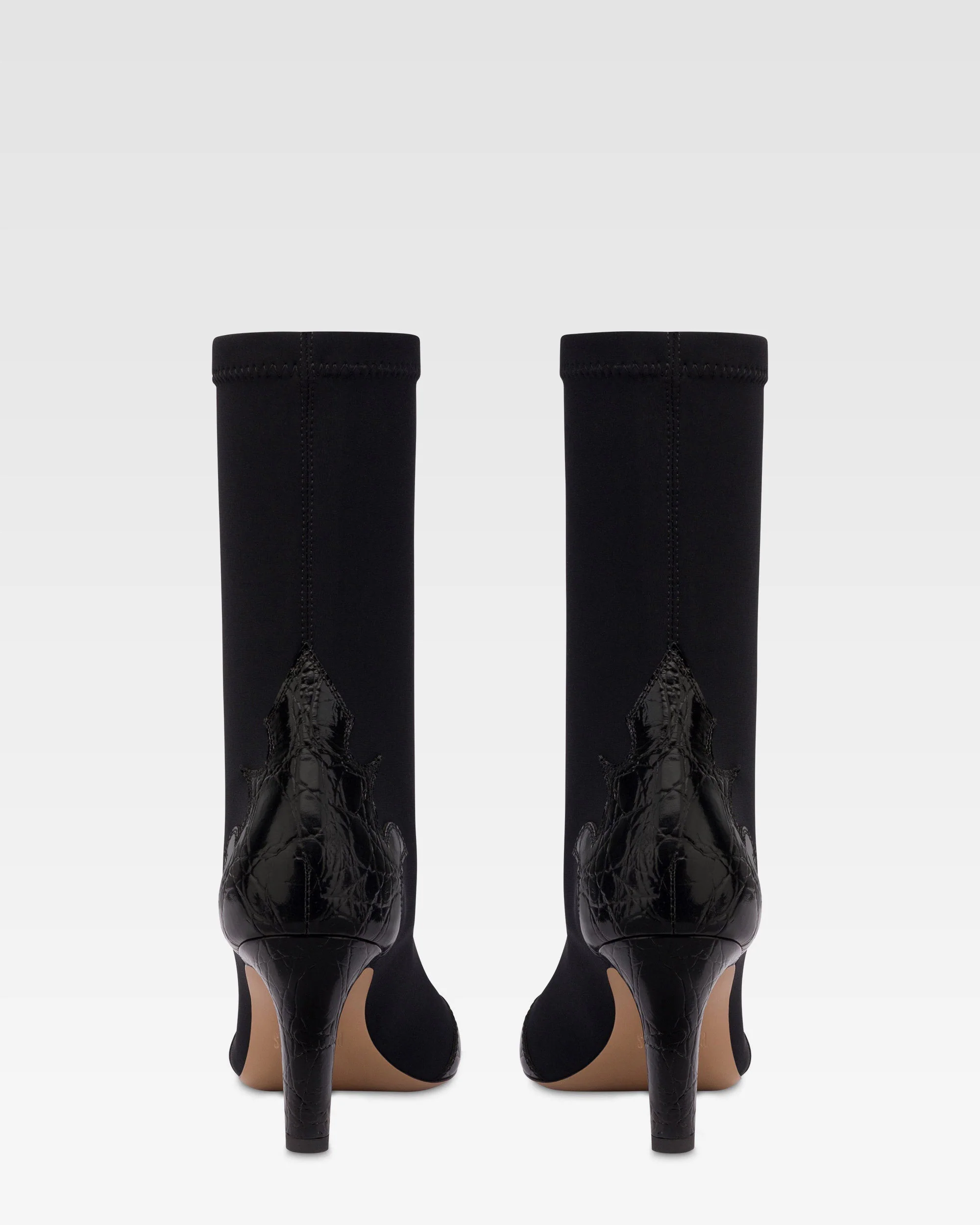 Boots in black croco-embossed and stretchy leather - Image 4