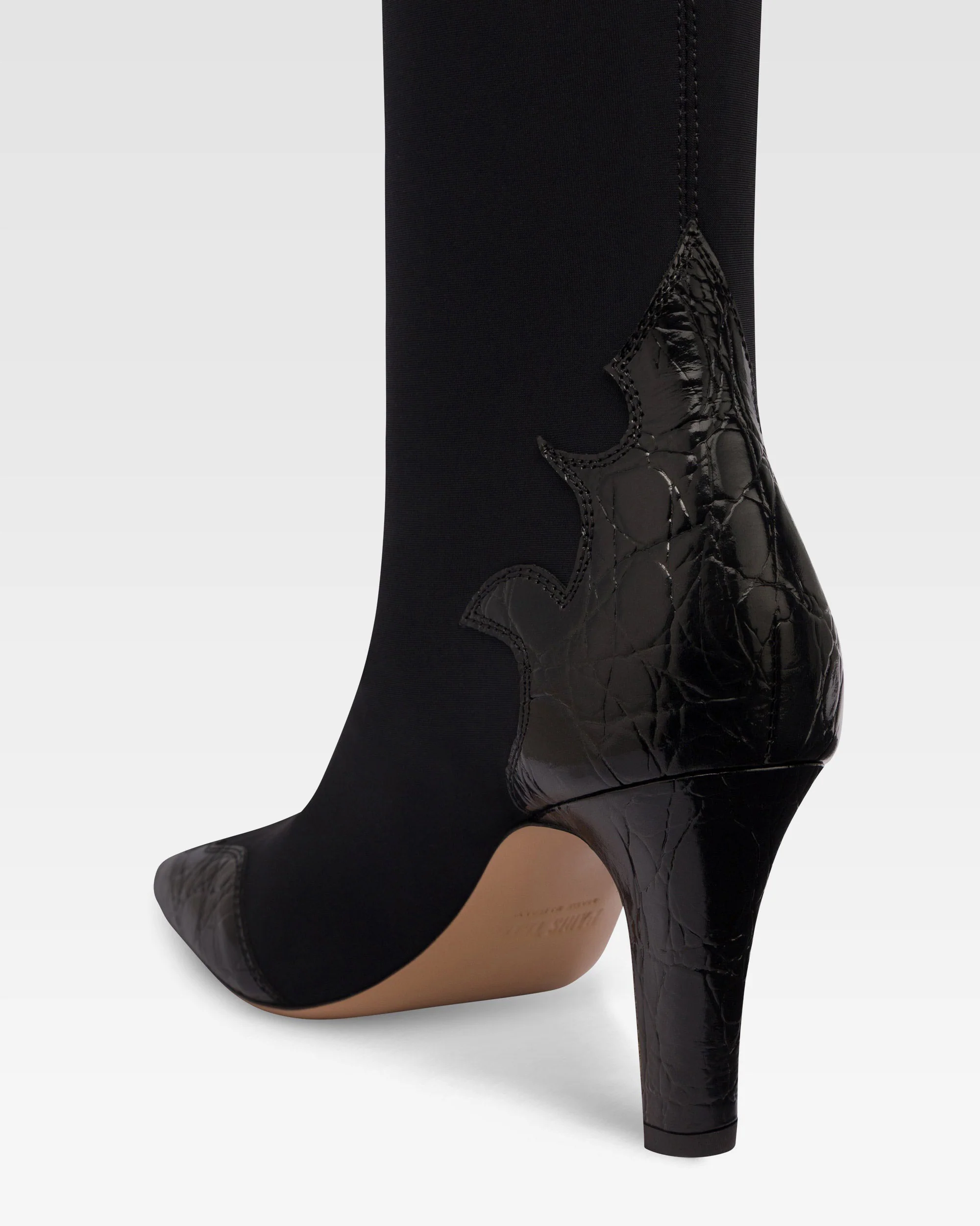 Boots in black croco-embossed and stretchy leather - Image 5