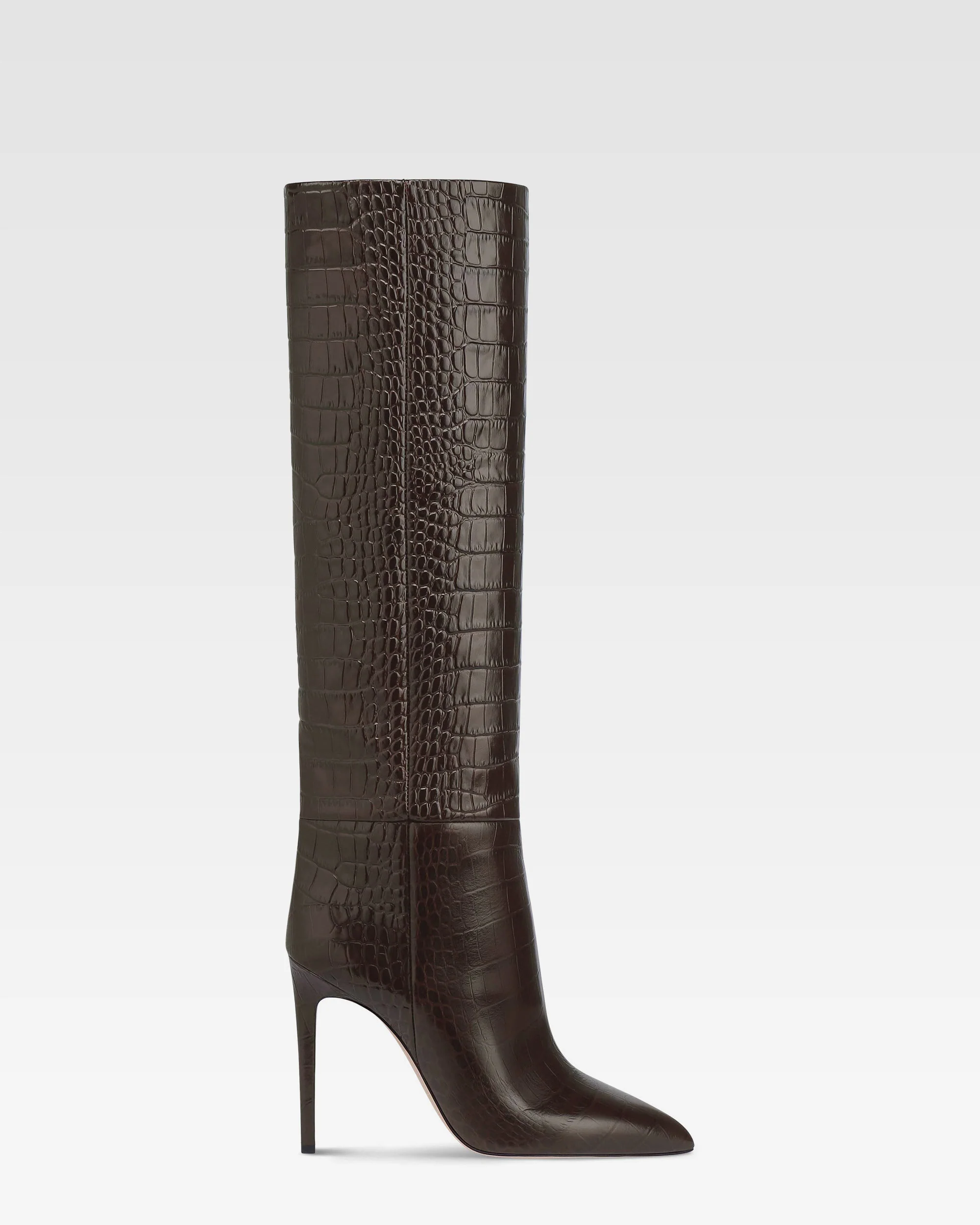 Boots in ebony croco-embossed leather