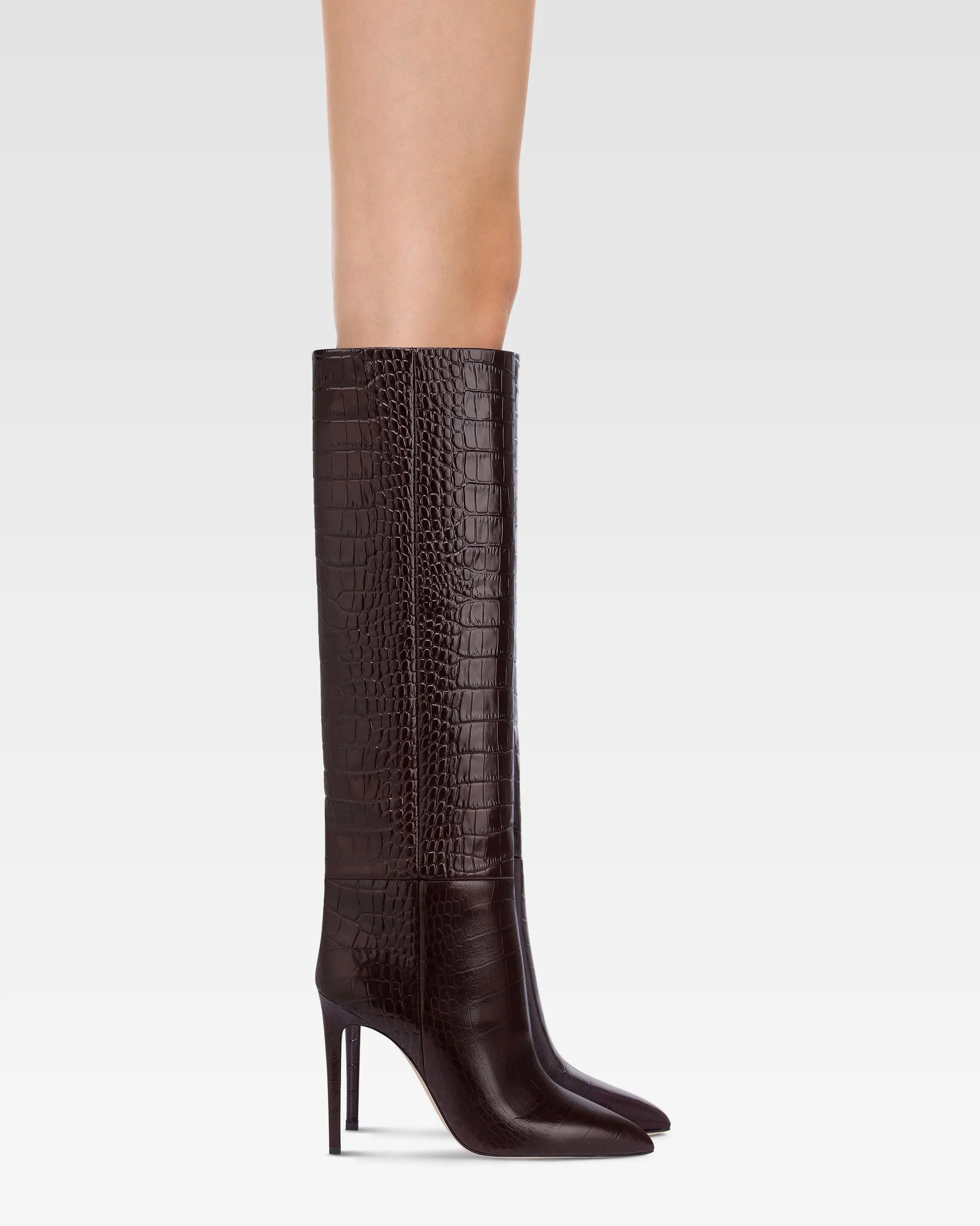 Boots in rouge noir croco-embossed leather - Image 6