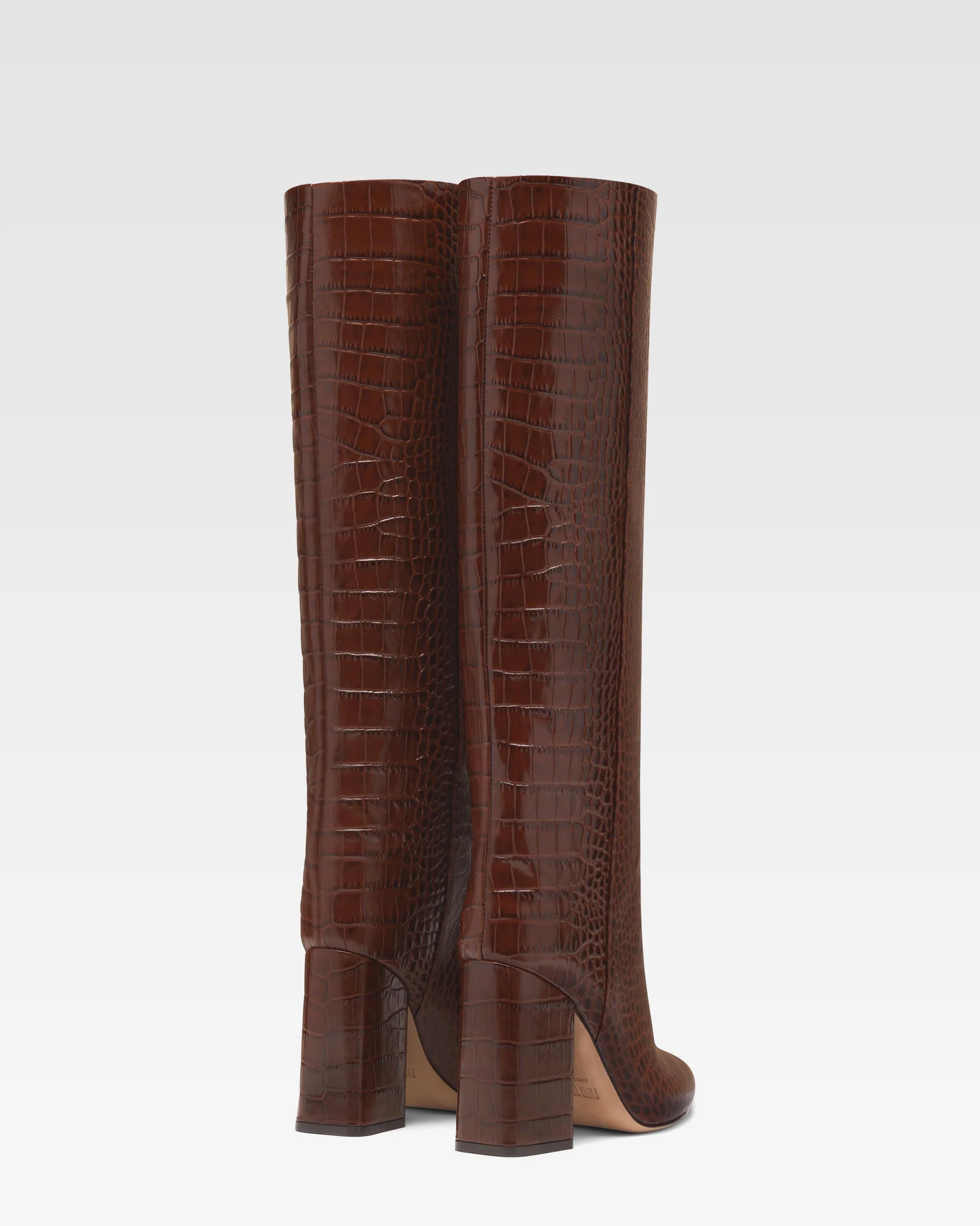 Chocolate brown croc-effect leather boots - Image 3