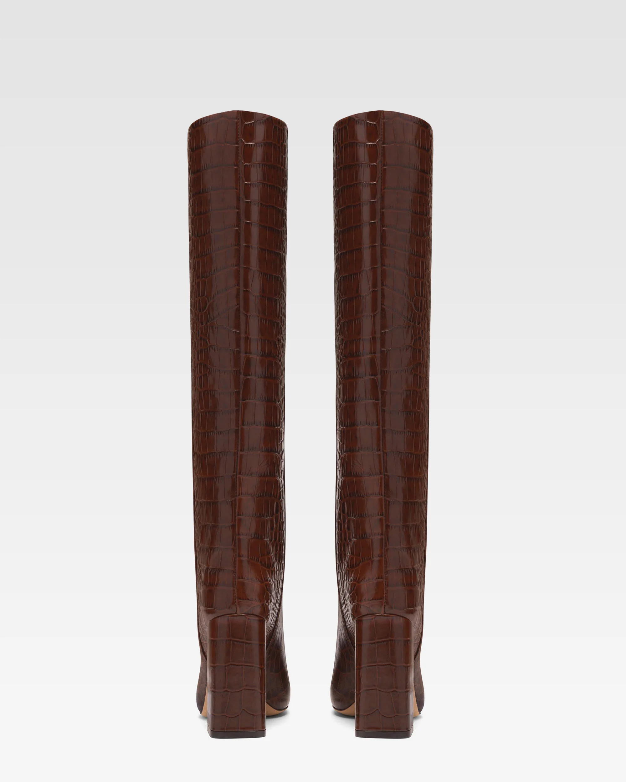 Chocolate brown croc-effect leather boots - Image 4