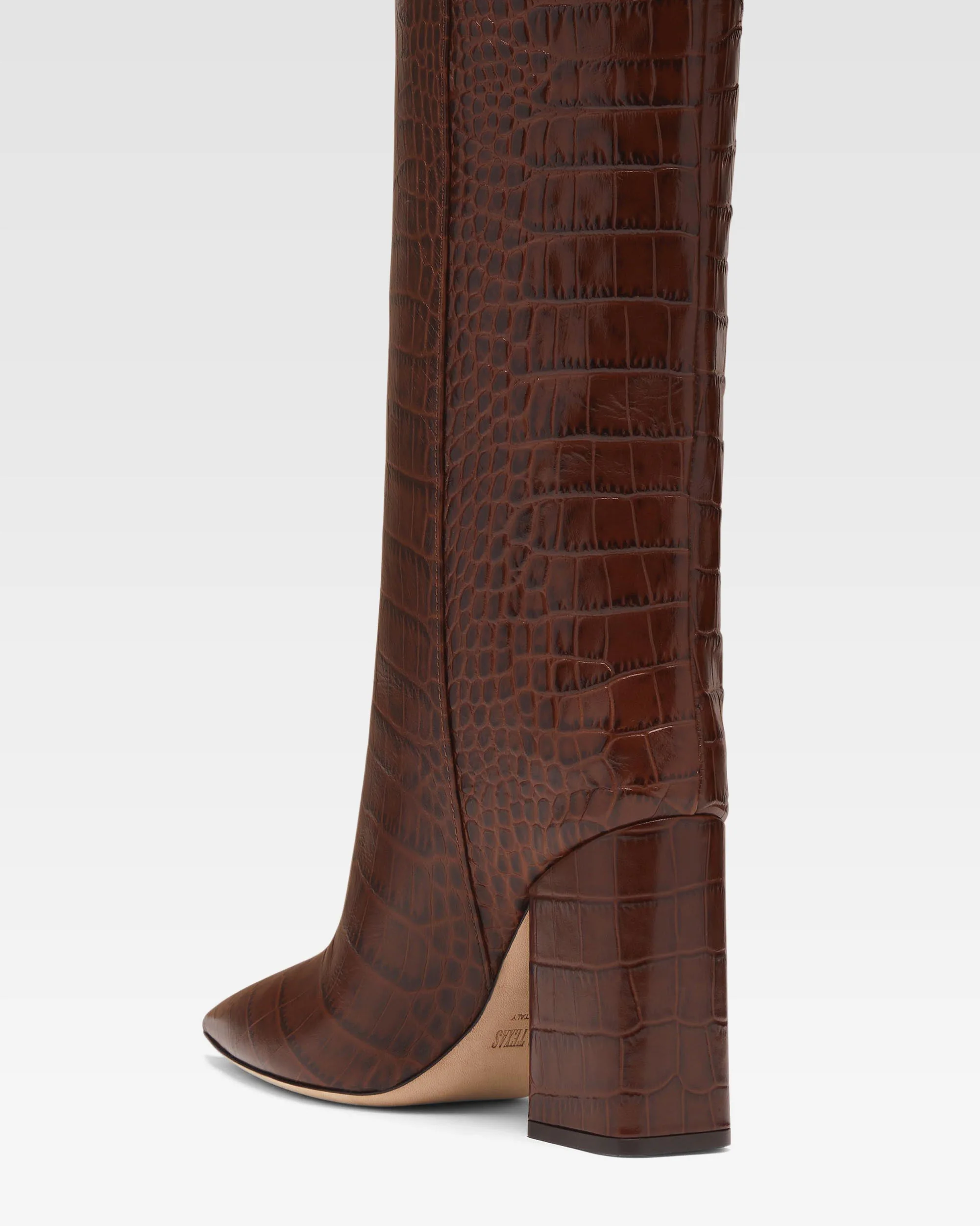 Chocolate brown croc-effect leather boots - Image 5