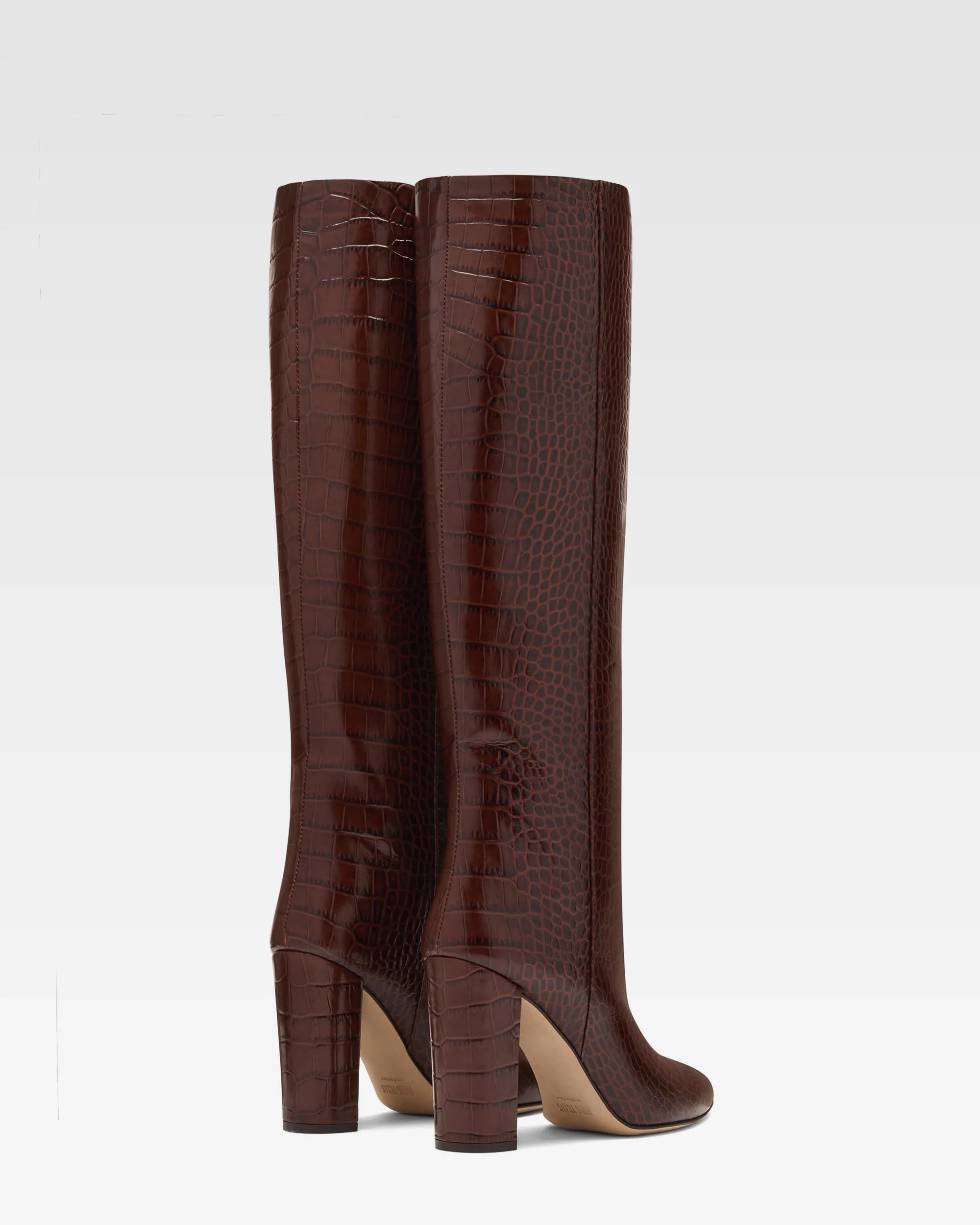 Chocolate brown croc-effect leather boots - Image 3