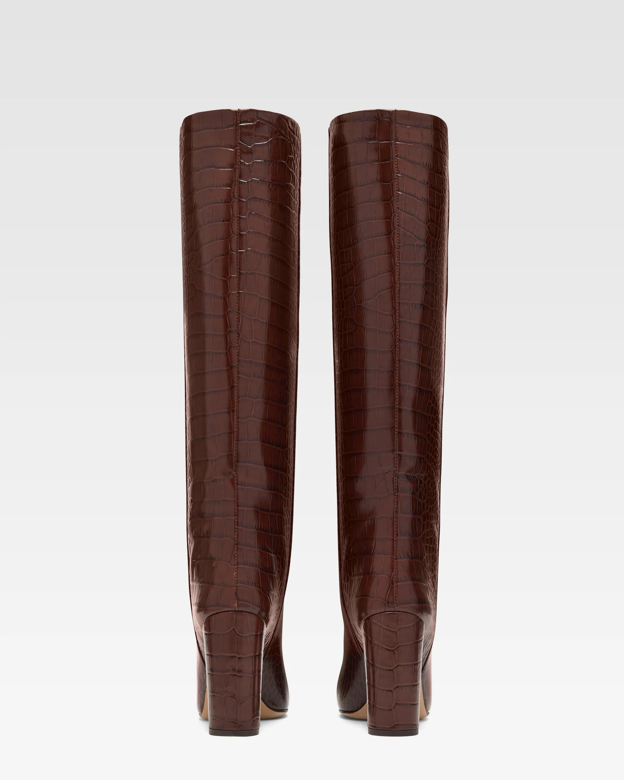 Chocolate brown croc-effect leather boots - Image 4