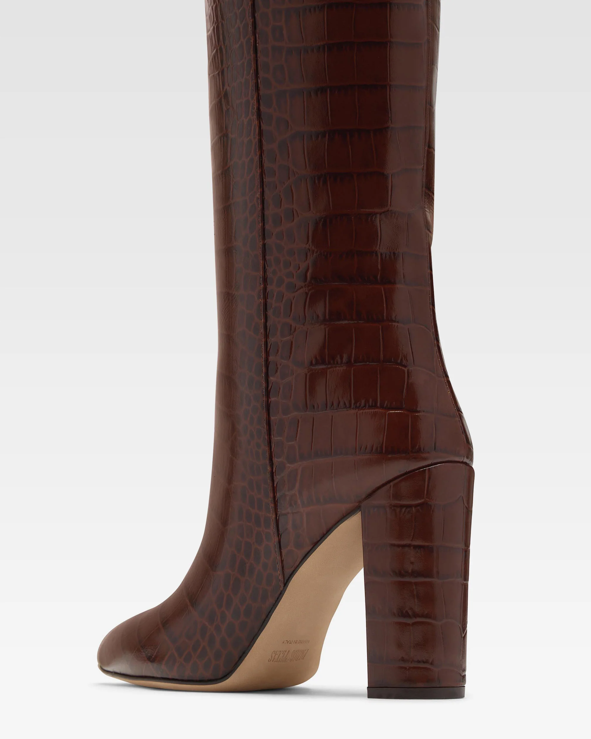 Chocolate brown croc-effect leather boots - Image 5