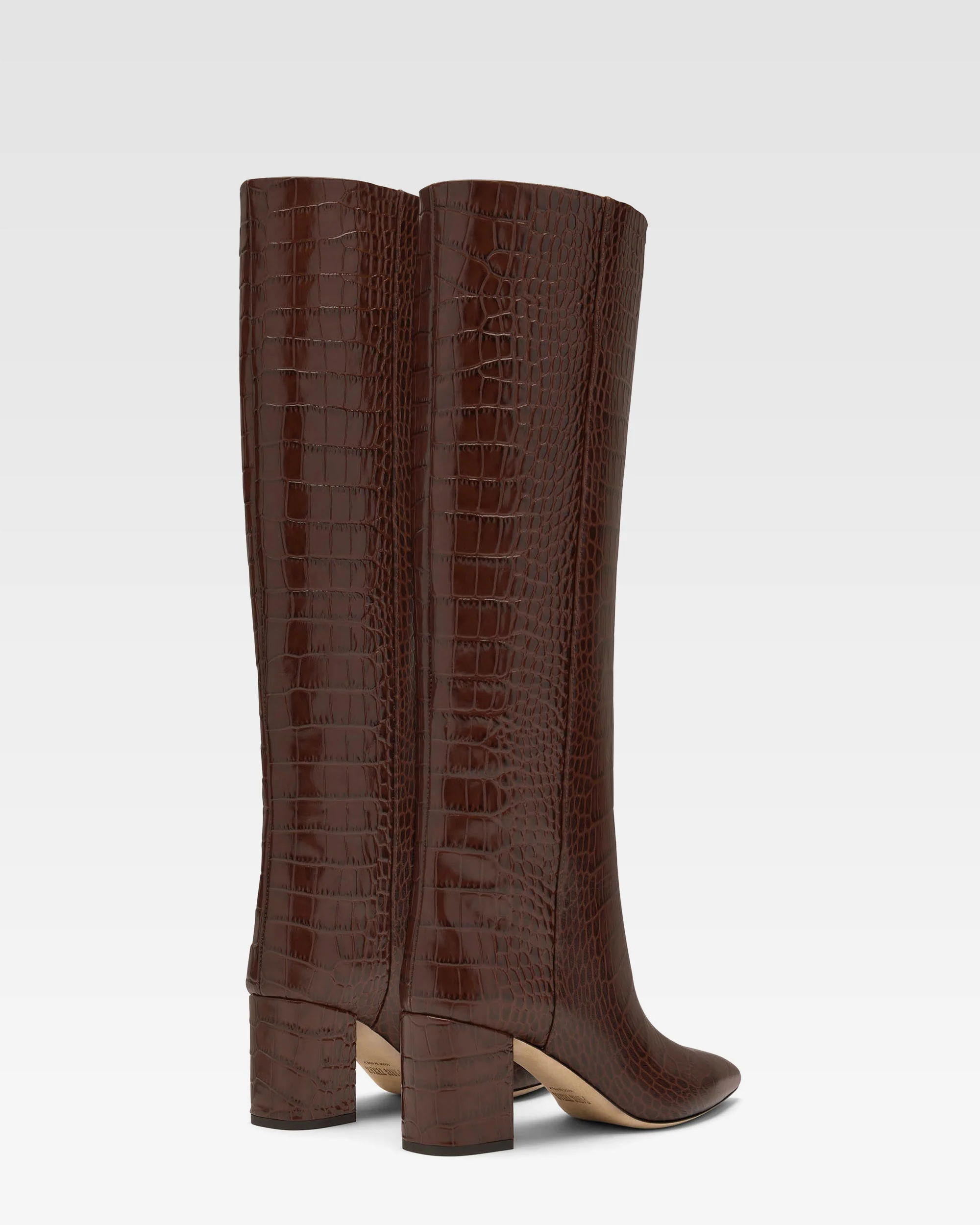 Chocolate brown croc-effect leather heel 70 boots - Image 3