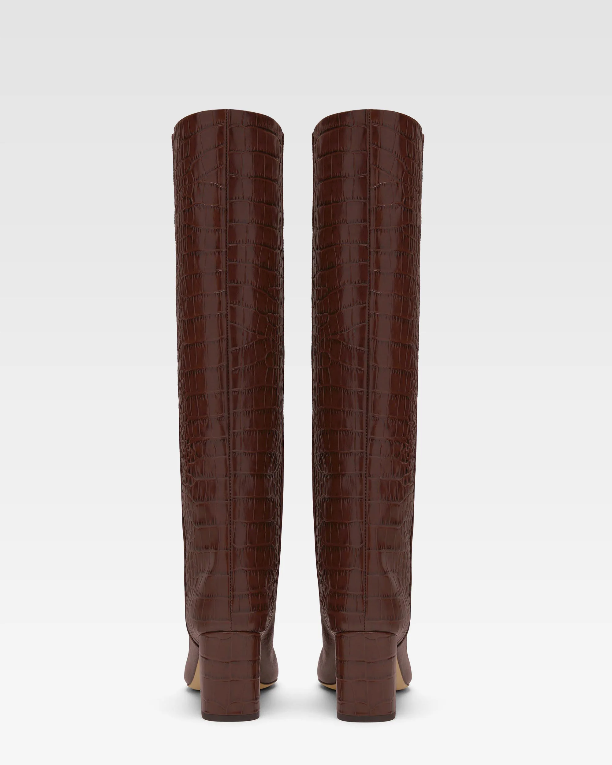 Chocolate brown croc-effect leather heel 70 boots - Image 4
