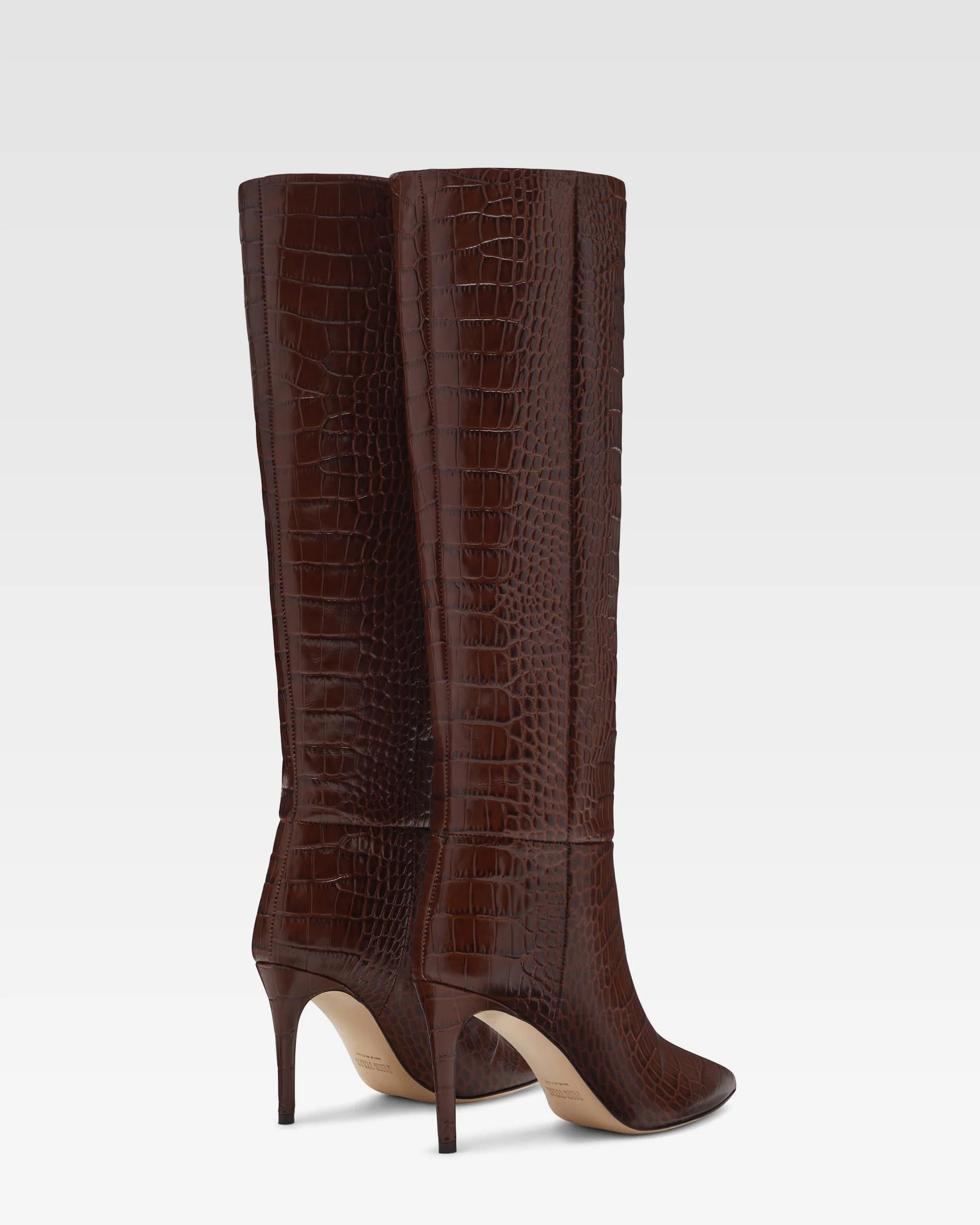 Chocolate brown croc-effect leather heel 85 boots - Image 3