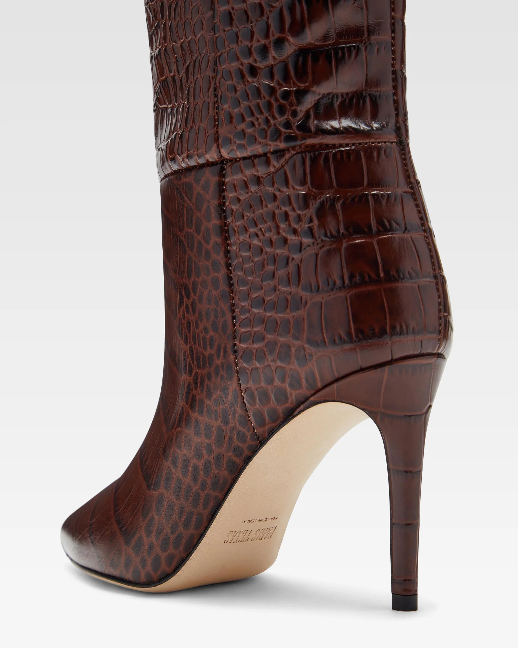Chocolate brown croc-effect leather heel 85 boots - Image 5