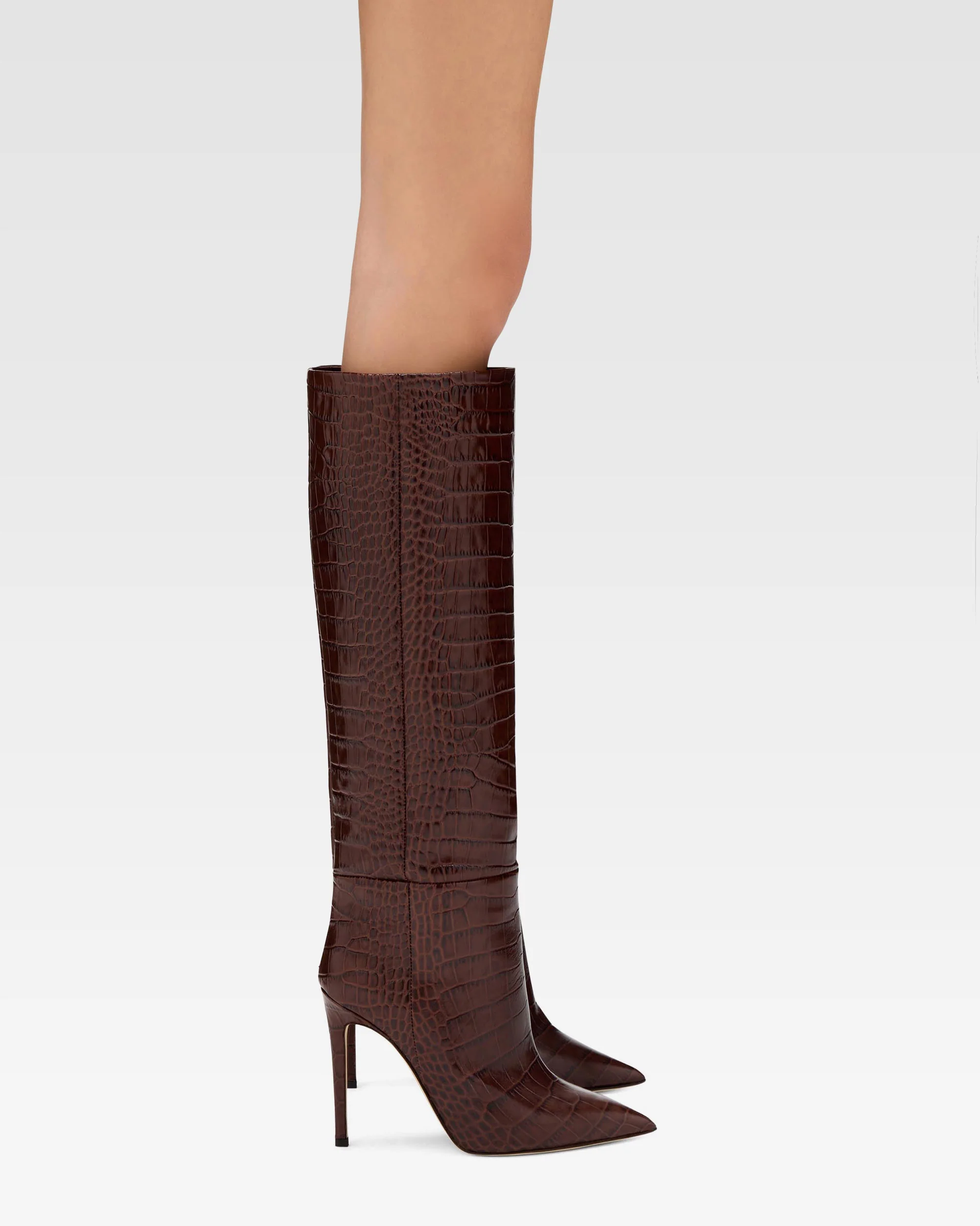 Choc brown embossed leather boot - Image 6