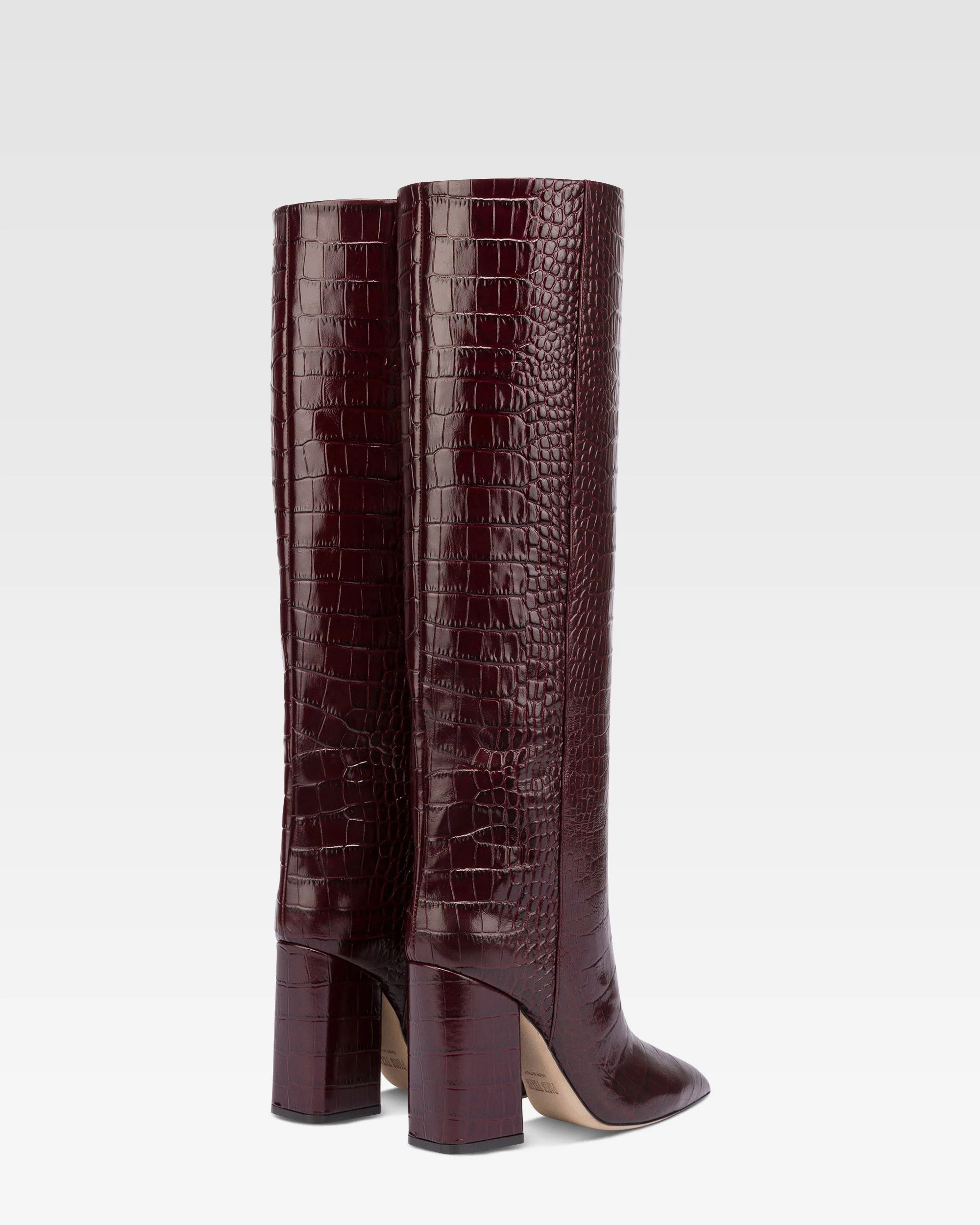 Knee-high boots in rouge noir soft croco-embossed leather - Image 3