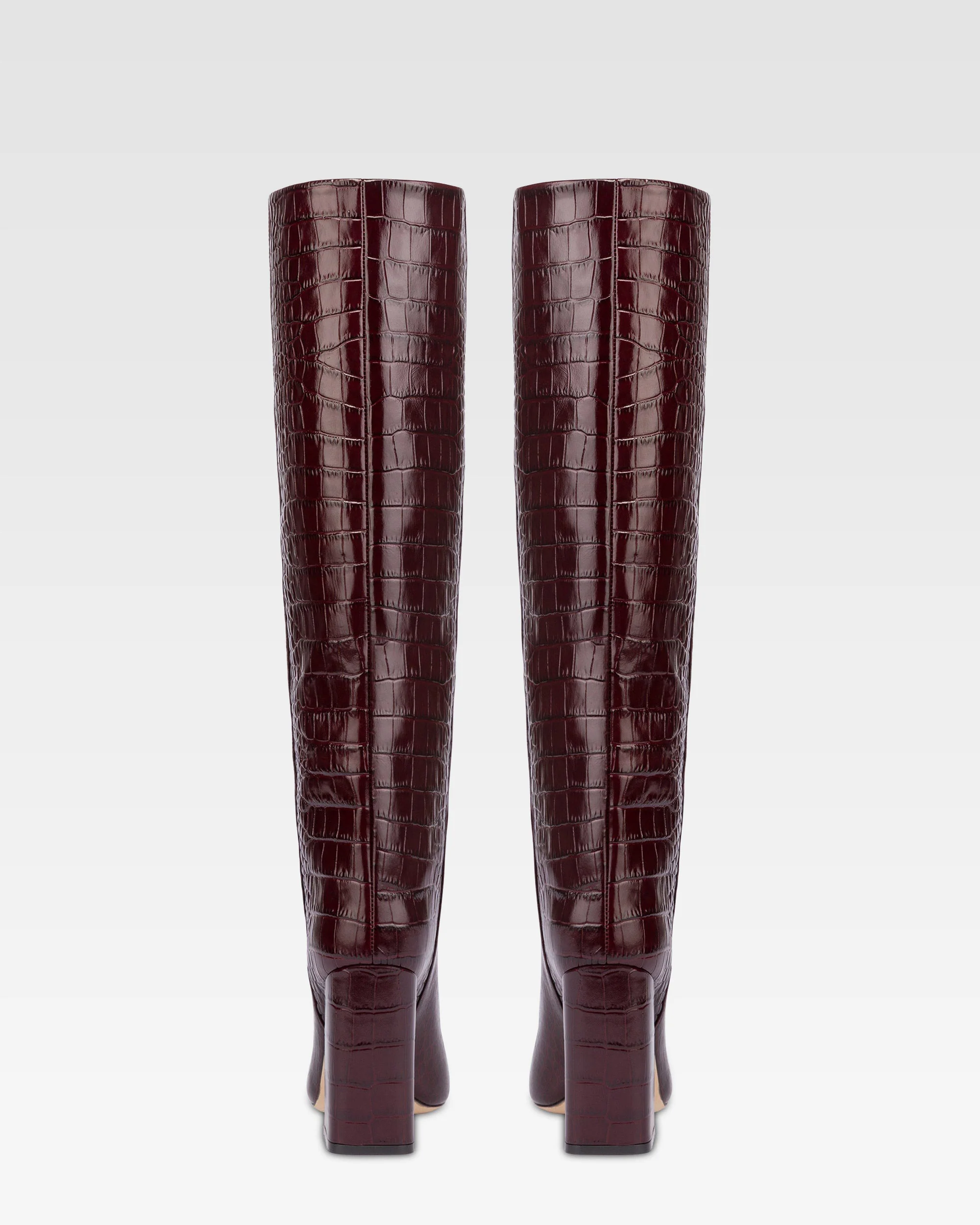 Knee-high boots in rouge noir soft croco-embossed leather - Image 4