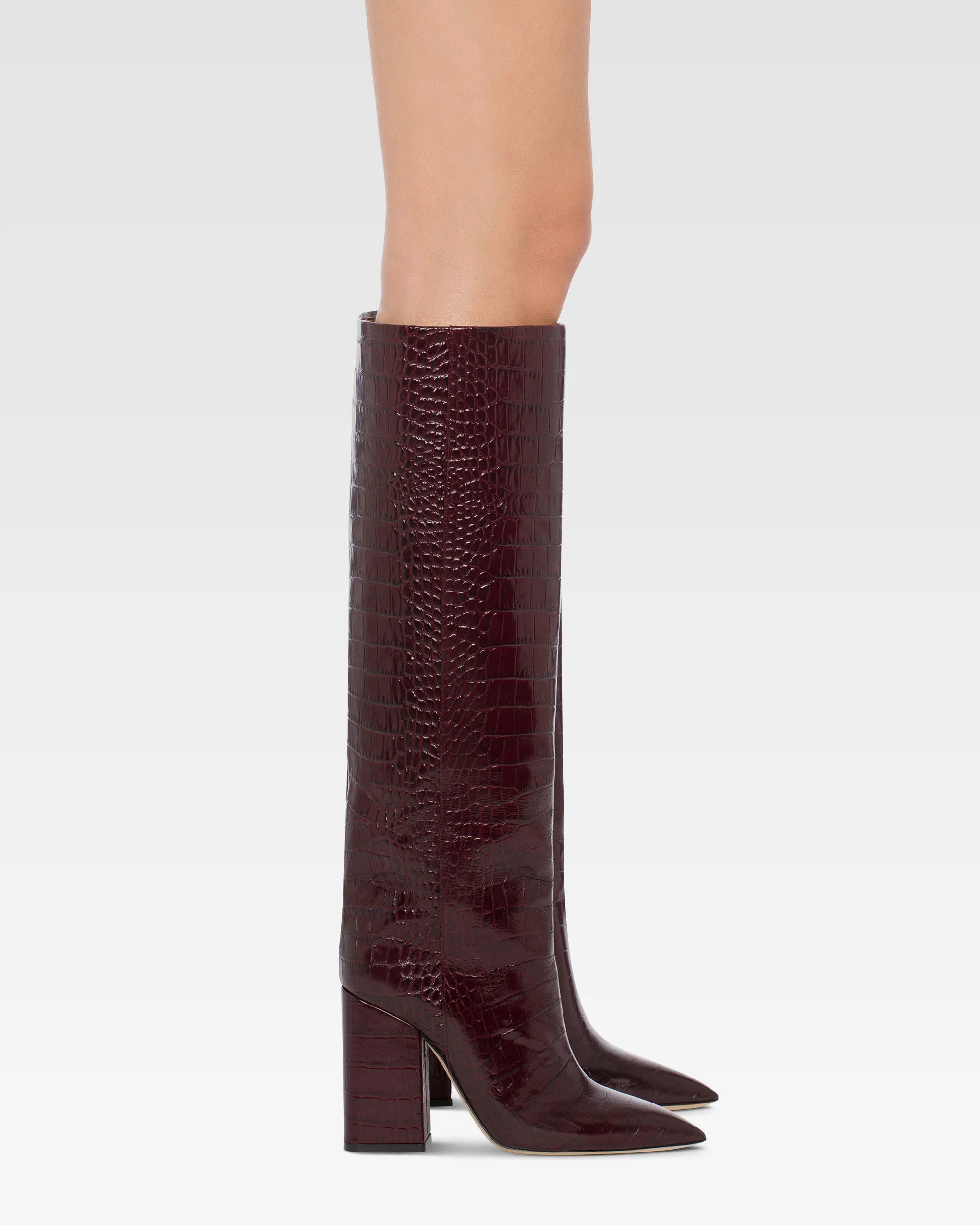 Knee-high boots in rouge noir soft croco-embossed leather - Image 6