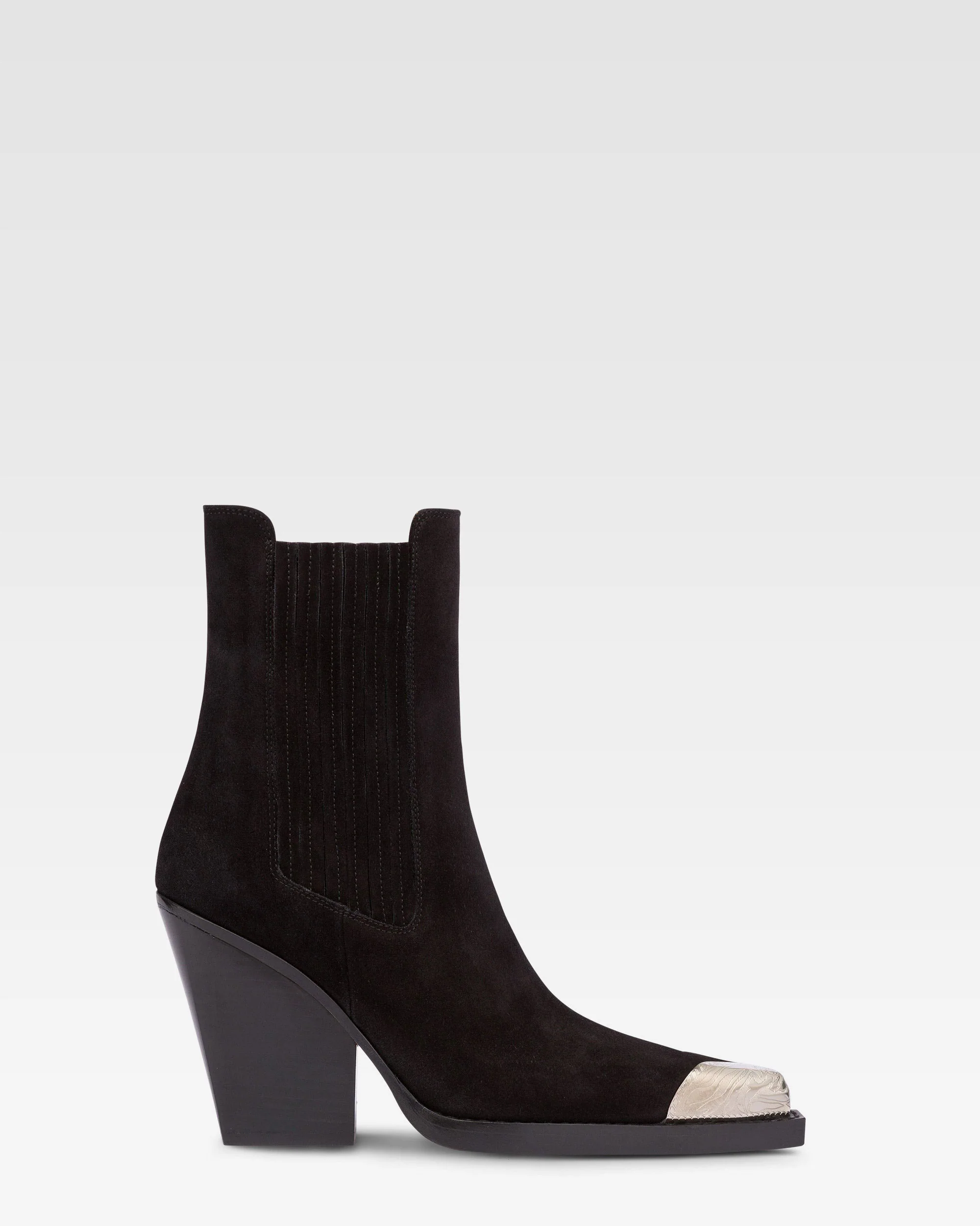 Pointed ankle boots in smooth off-black suede leather