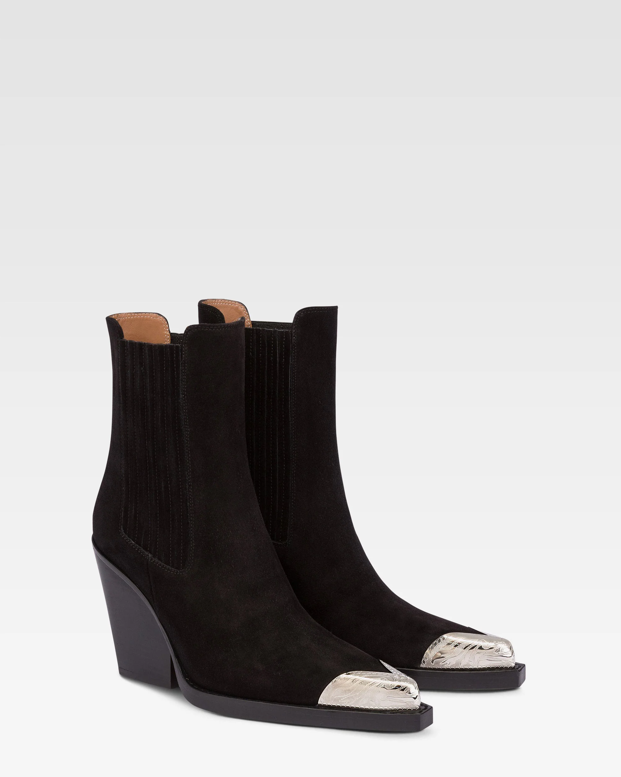 Pointed ankle boots in smooth off-black suede leather - Image 2
