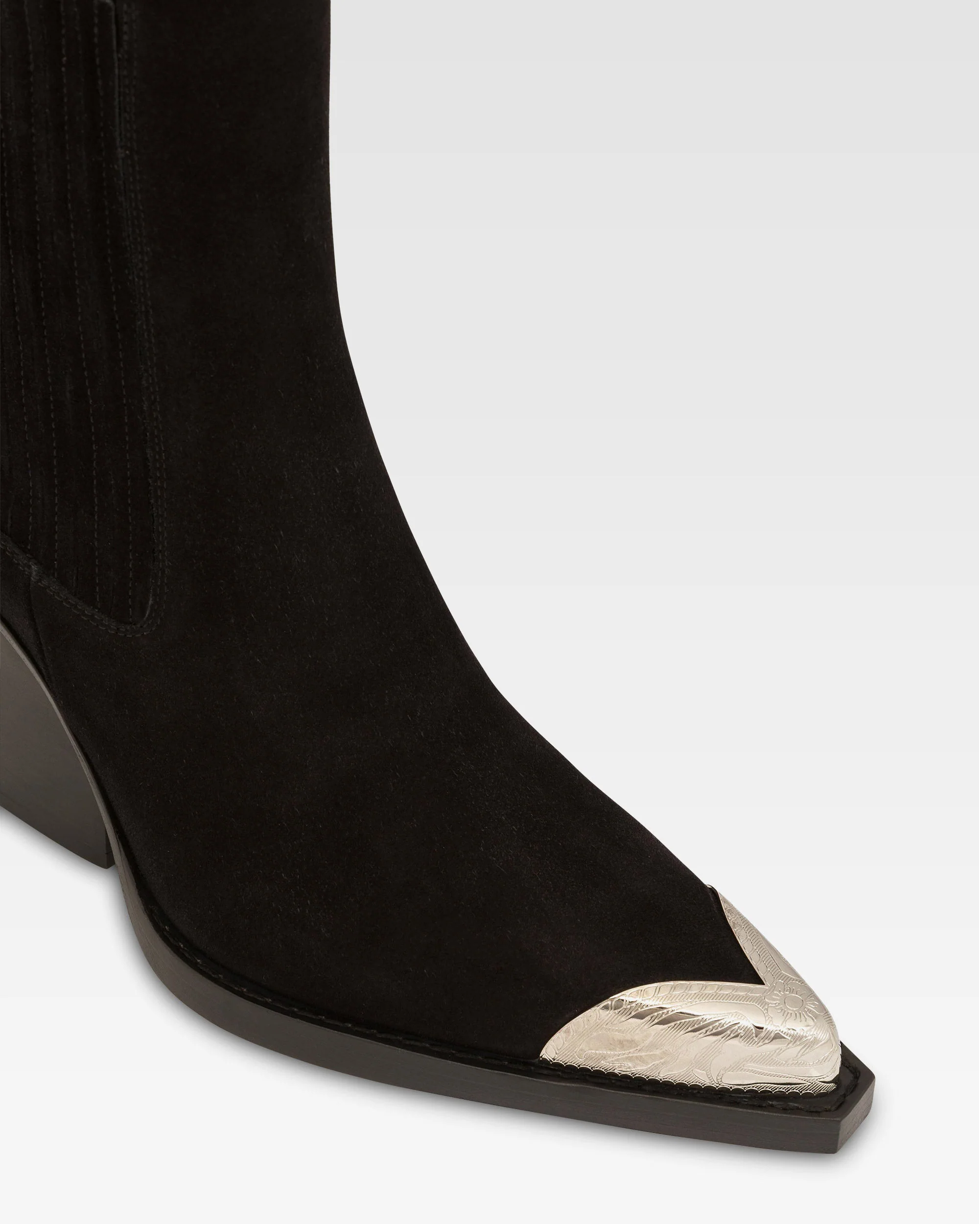 Pointed ankle boots in smooth off-black suede leather - Image 5