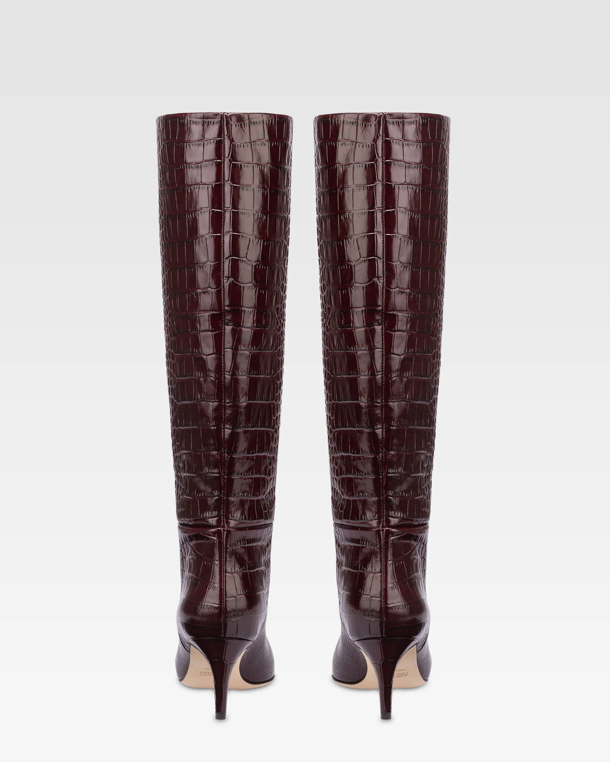Pointed knee-high boots in rouge noir soft croco-embossed leather - Image 4