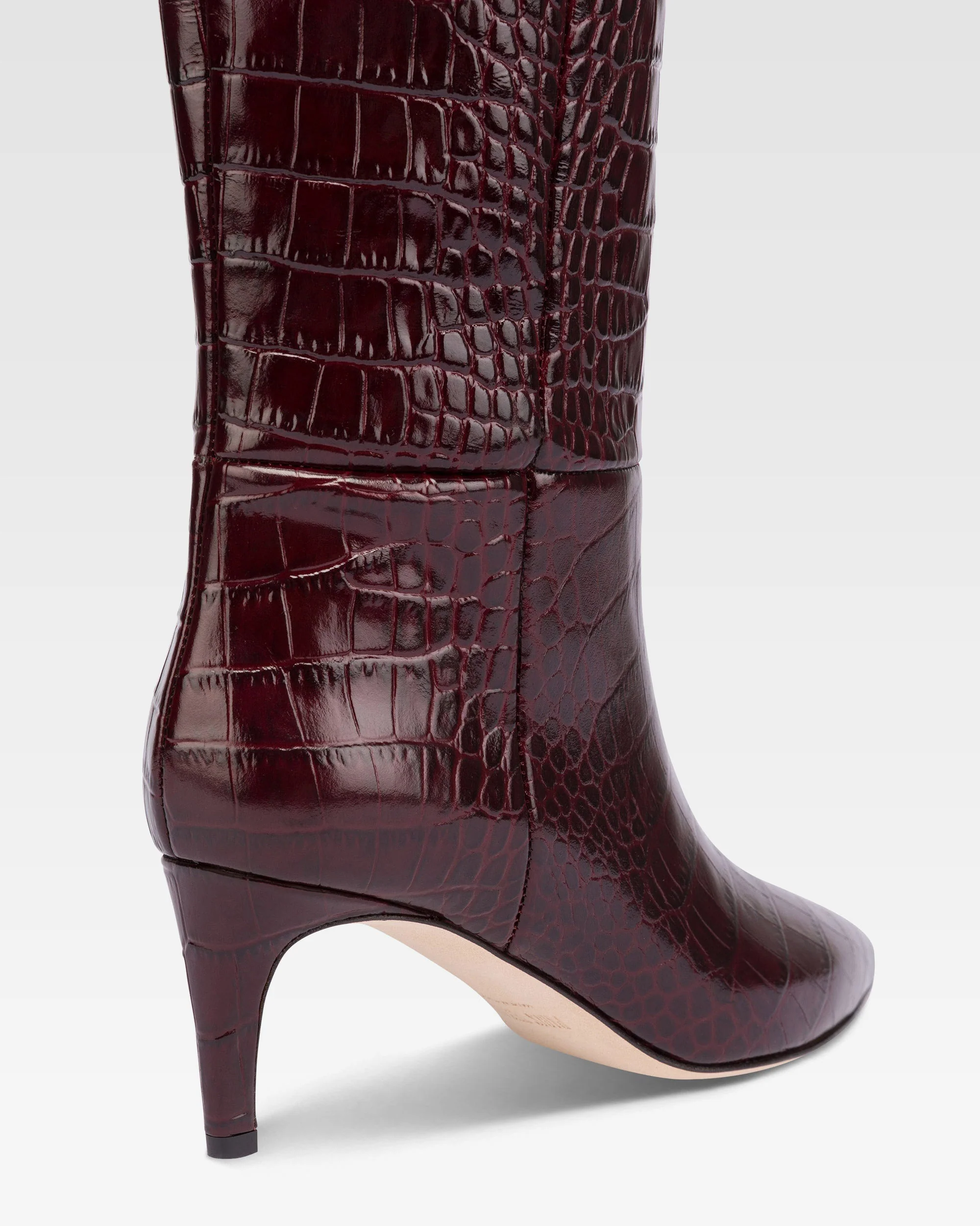 Pointed knee-high boots in rouge noir soft croco-embossed leather - Image 5
