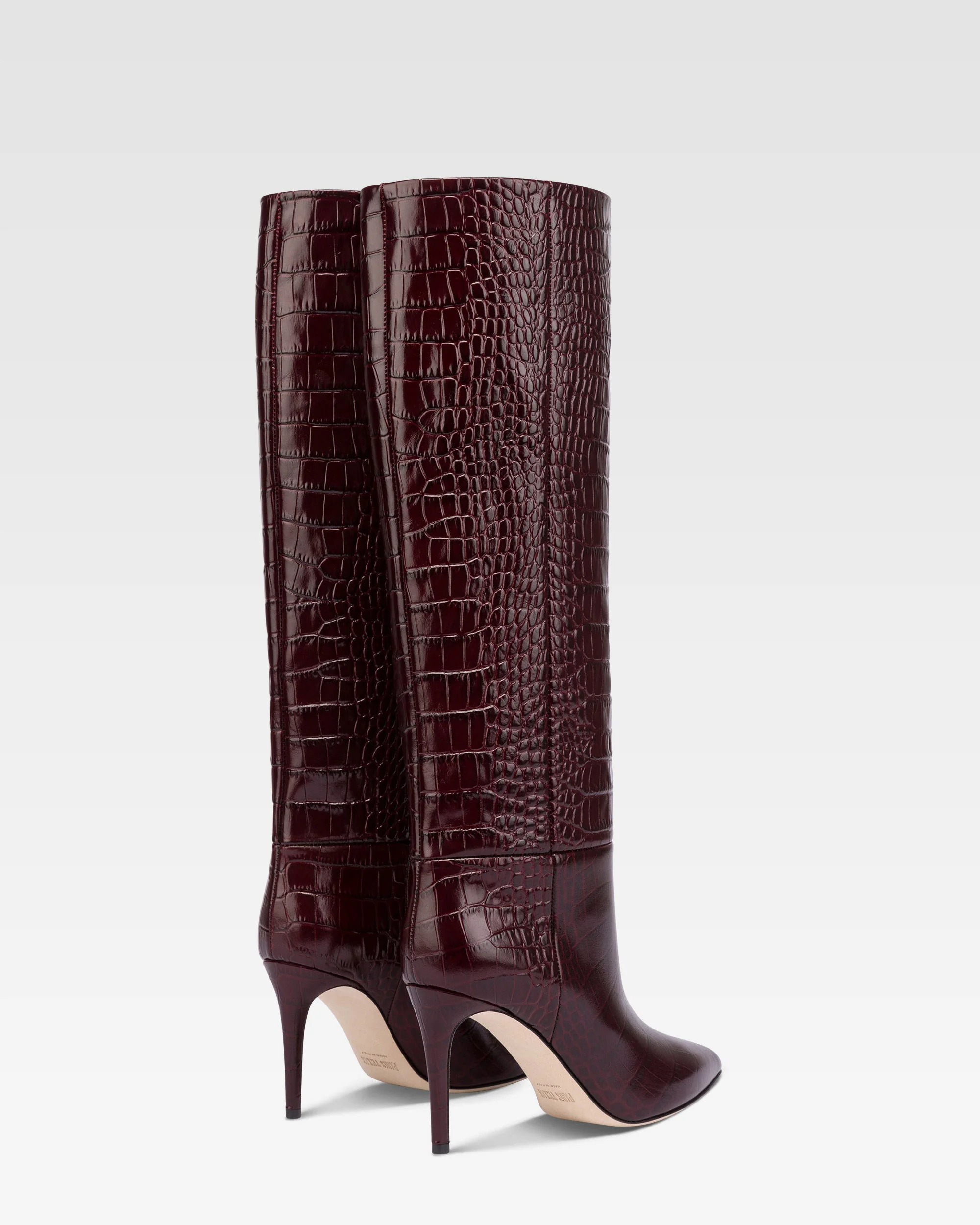 Pointed knee-high boots in rouge noir soft croco-embossed leather - Image 3