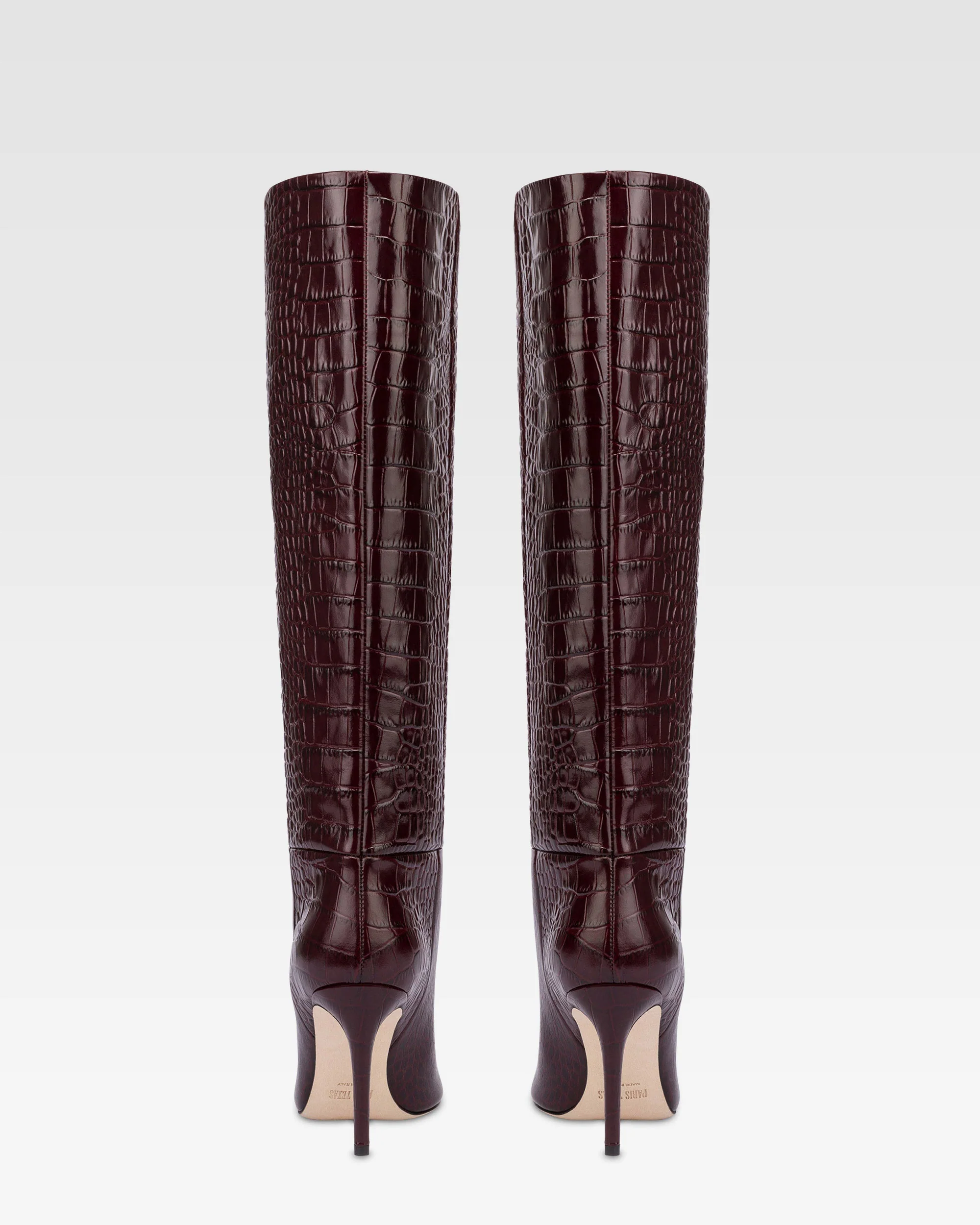Pointed knee-high boots in rouge noir soft croco-embossed leather - Image 4