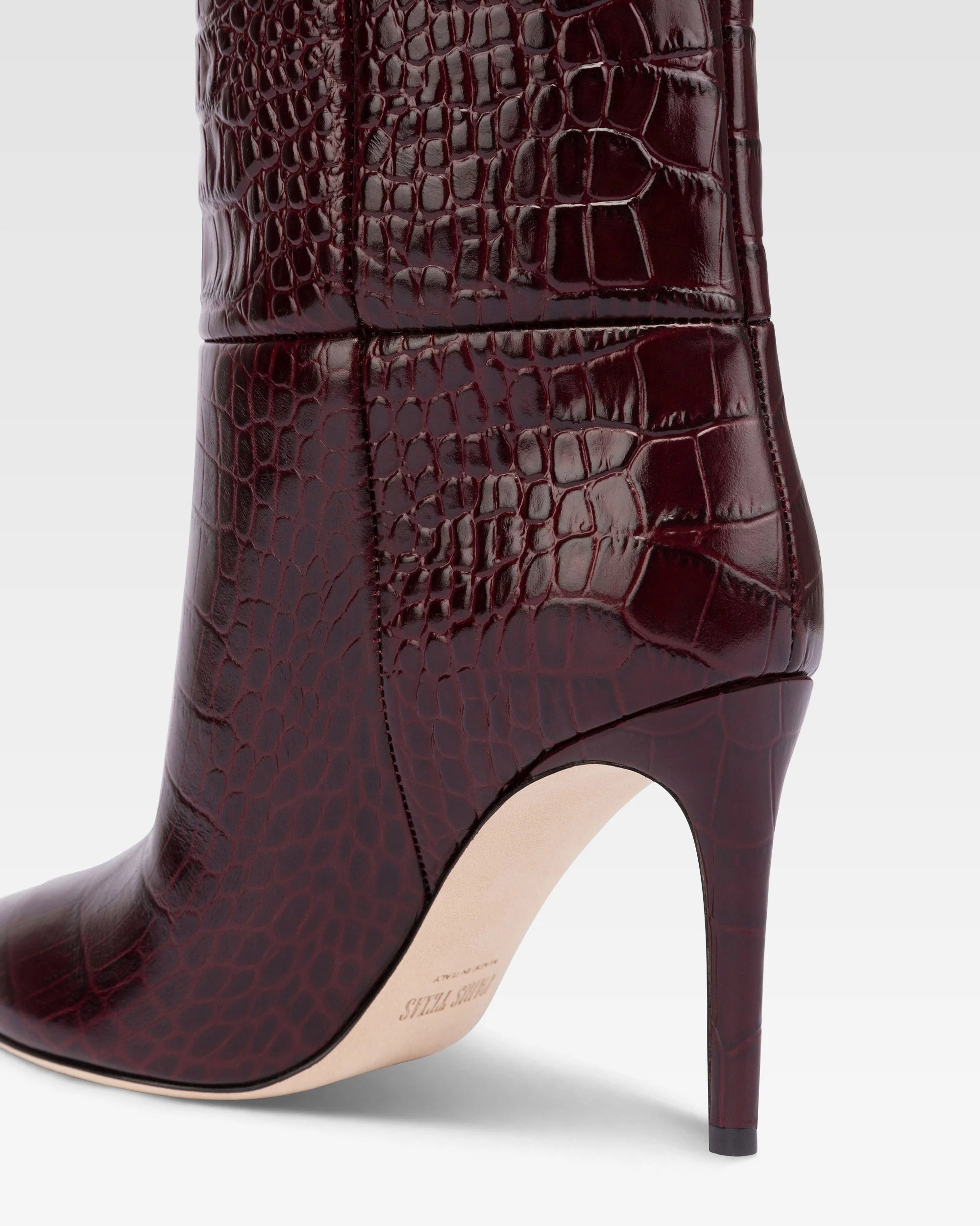 Pointed knee-high boots in rouge noir soft croco-embossed leather - Image 5